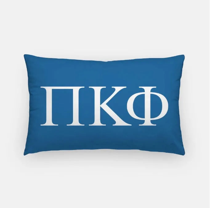 Pi Kappa Phi Lumbar Pillow Cover - Greek Letters Blue White Pillow Covers
