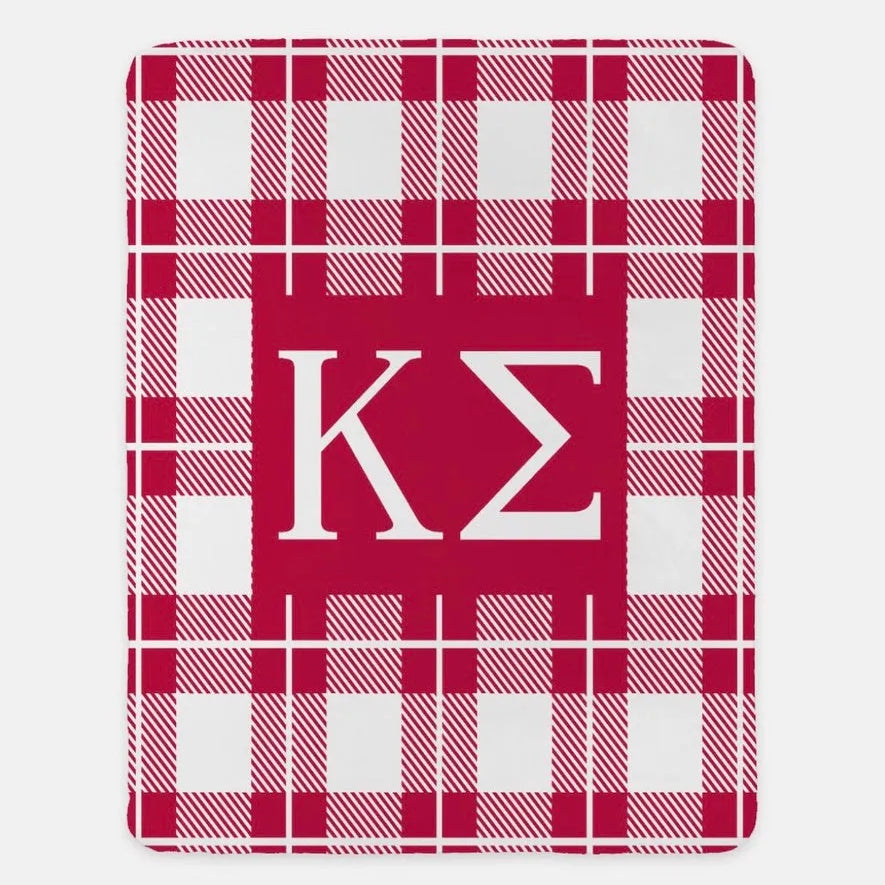 Kappa Sigma XL 60x80 Sherpa Throw Blanket - Plaid Red Throw Blankets