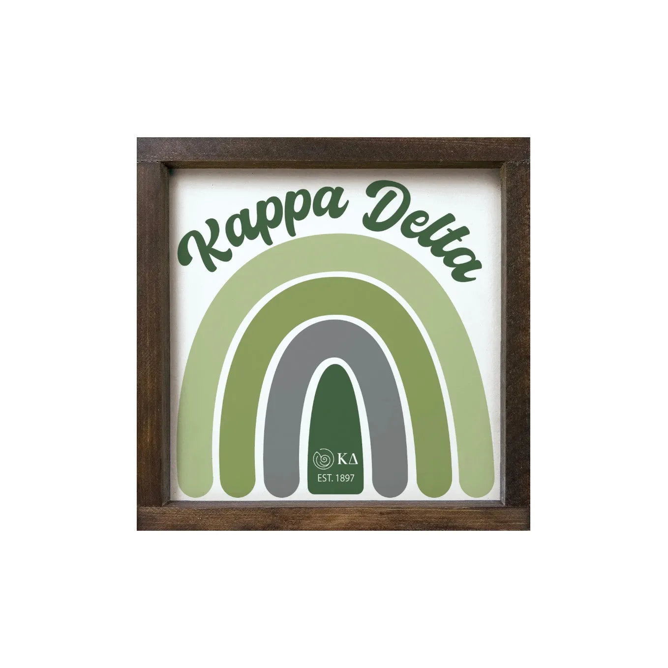 Kappa Delta 12x12 Wood Framed Sign - Rainbow Walnut Stain Wall Art & Signs