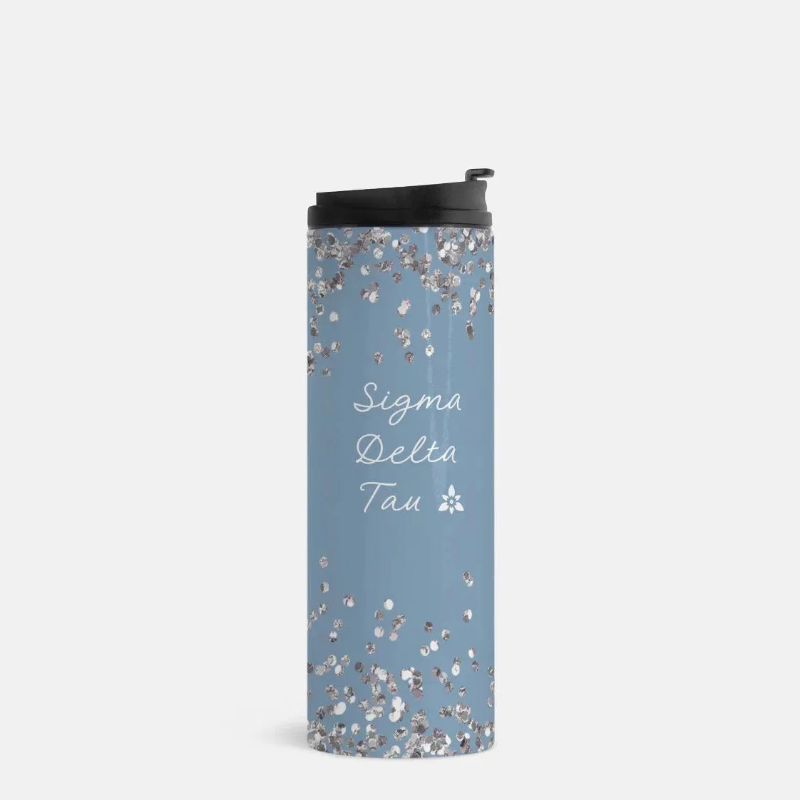 Sigma Delta Tau Thermal Tumbler 16 oz. Glitter Droplet Blue Drinkware