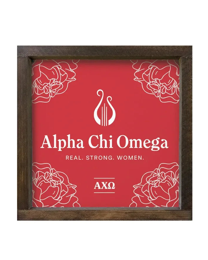 Alpha Chi Omega 12x12 Wood Framed Sign Walnut Red Wall Art & Signs