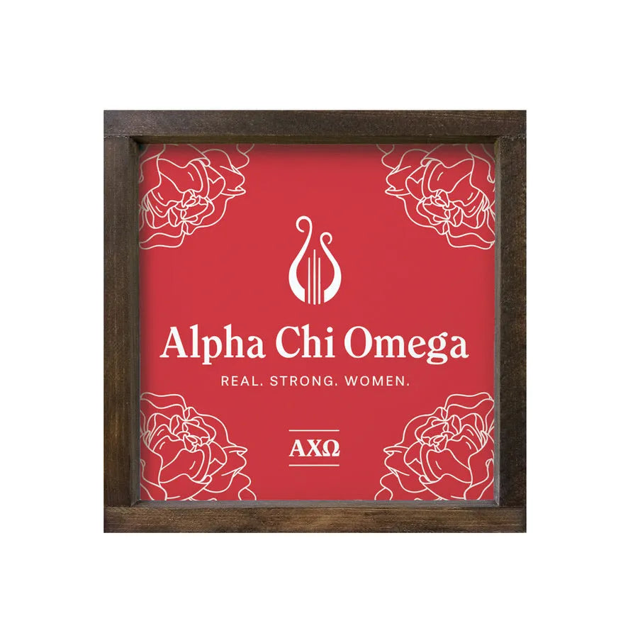 Alpha Chi Omega 12x12 Wood Framed Sign Walnut Red Wall Art & Signs