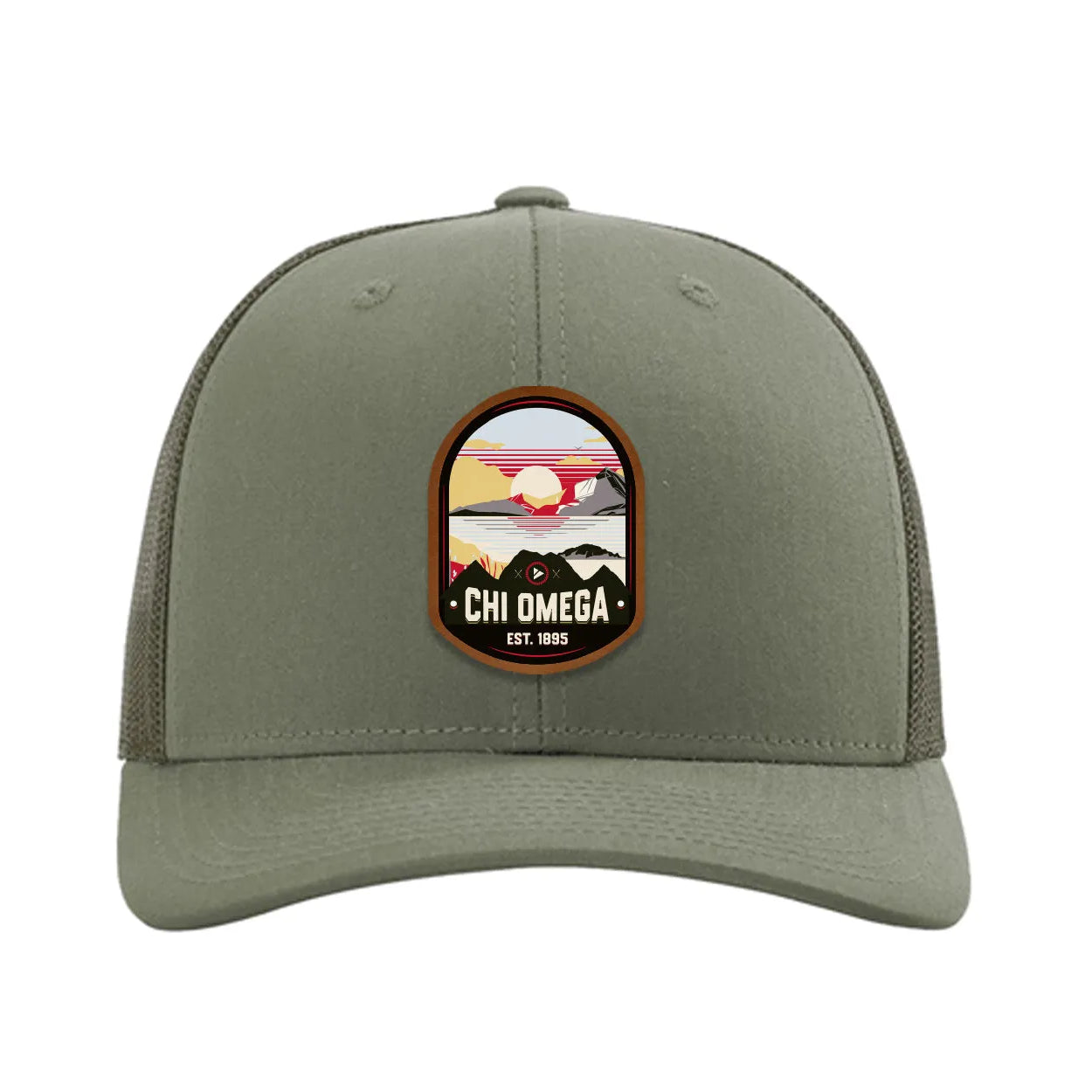 Chi Omega Richardson 112 UV Print Leatherette Patch Trucker Hat - Ventura Loden Trucker Hat