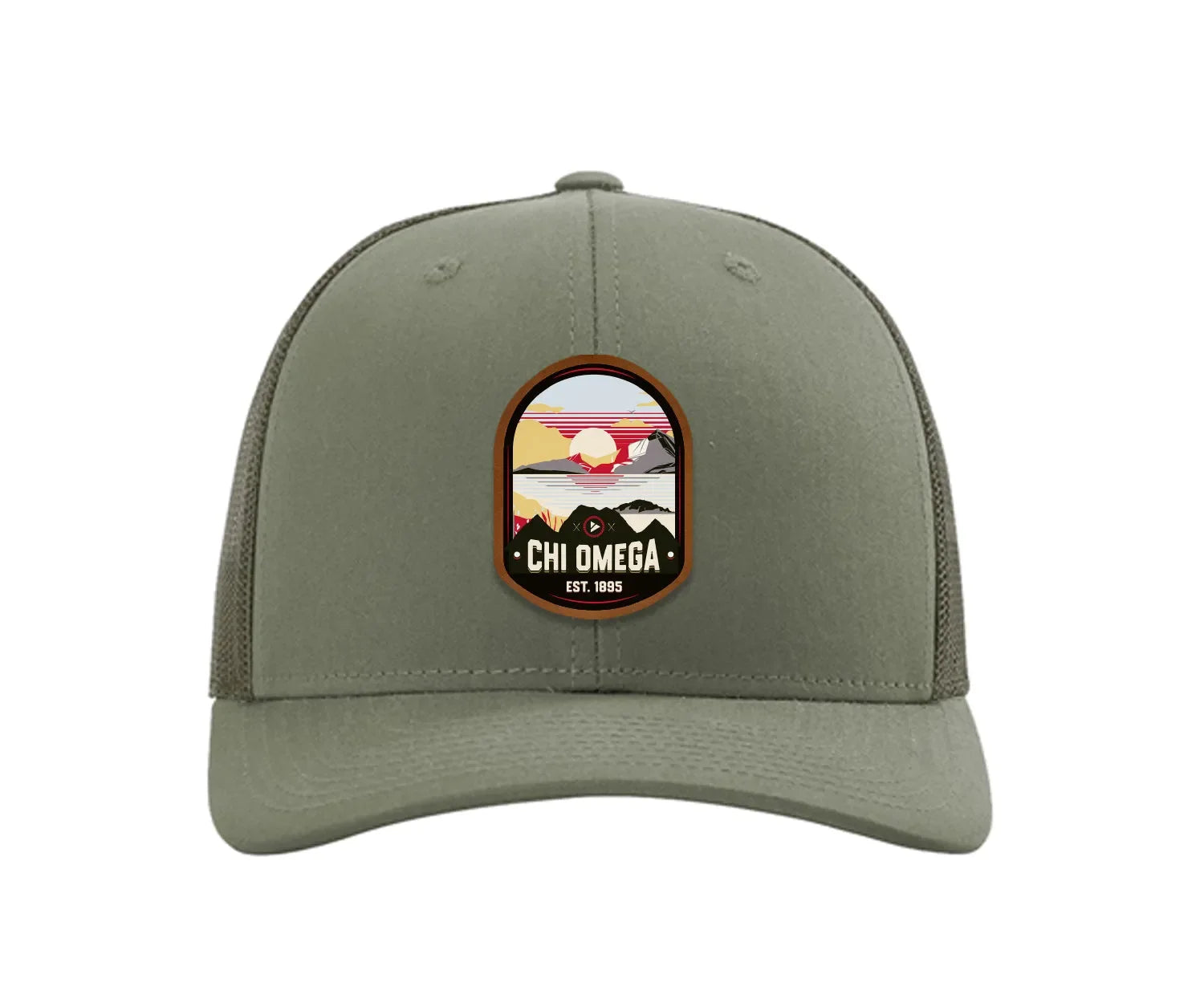 Chi Omega Richardson 112 UV Print Leatherette Patch Trucker Hat - Ventura Loden Trucker Hat