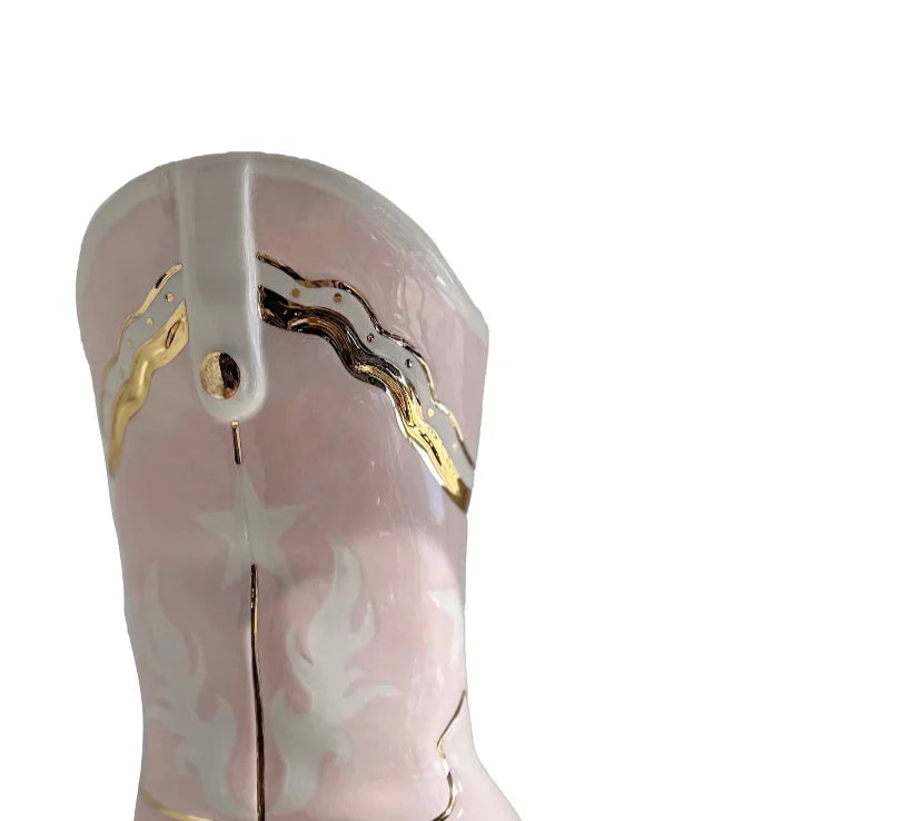Cowboy Boot Vase with Gold Accent | Western Dorm Accessories - Campus Greek Fit