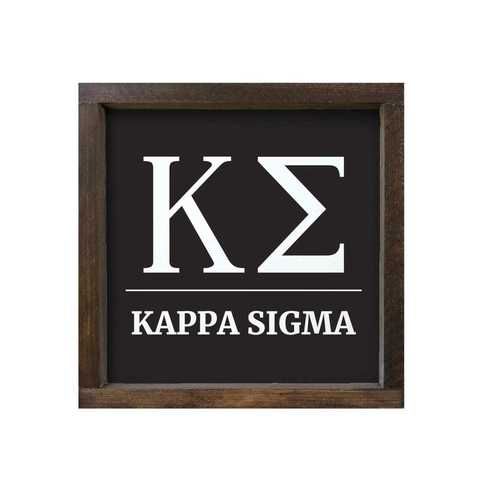 Kappa Sigma 12x12 Wood Framed Sign - Greek Letters Black Walnut Stain Wall Art & Signs