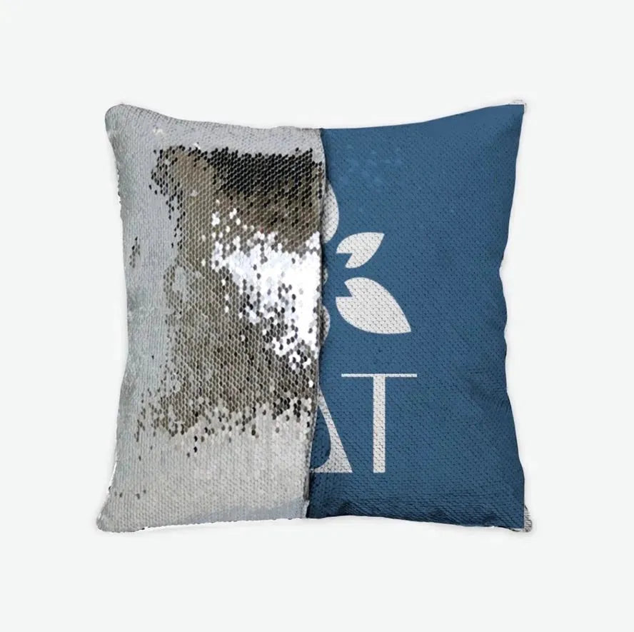 Sigma Delta Tau Sequin Pillow Cover - Droplet Tea Rose Old Blue Pillow Covers