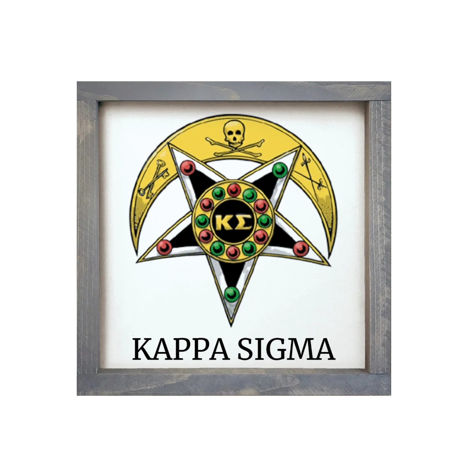 Kappa Sigma 12x12 Wood Framed Sign - Badge Weathered Gray Wall Art & Signs