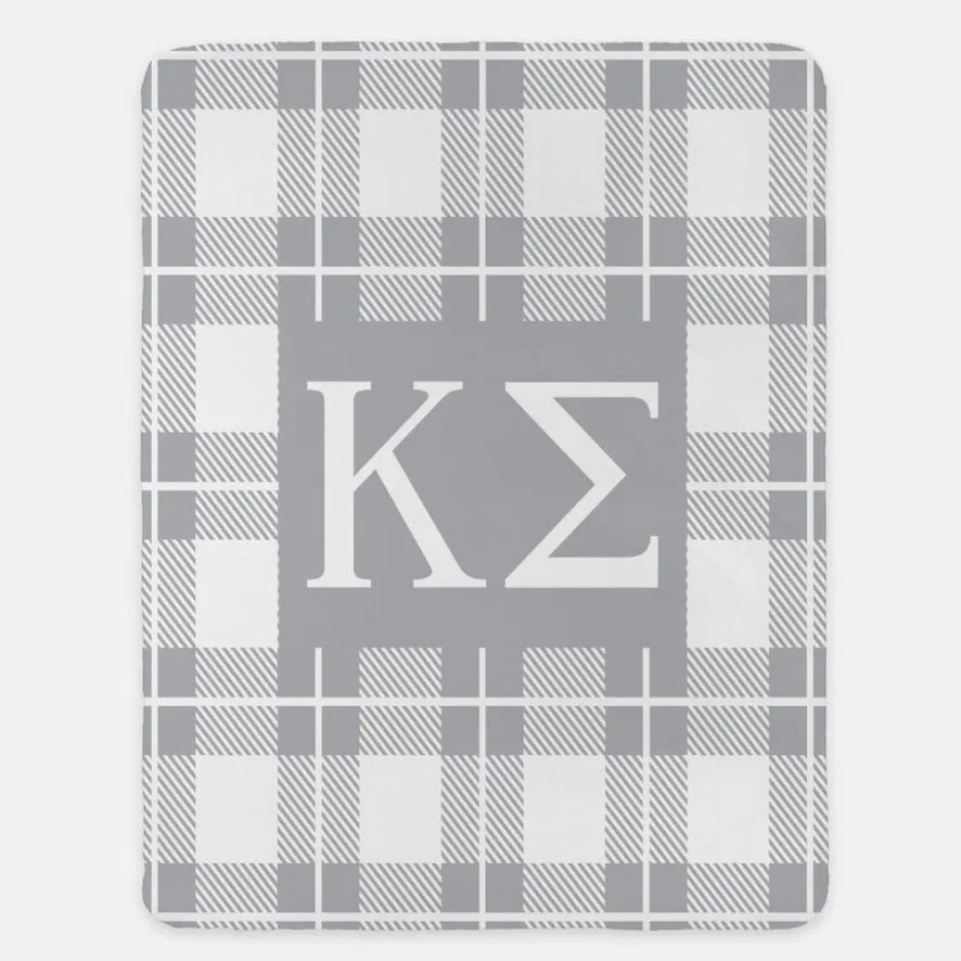 Kappa Sigma XL 60x80 Sherpa Throw Blanket - Plaid Light Gray Throw Blankets