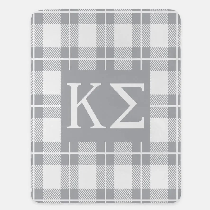 Kappa Sigma XL 60x80 Sherpa Throw Blanket - Plaid Light Gray Throw Blankets