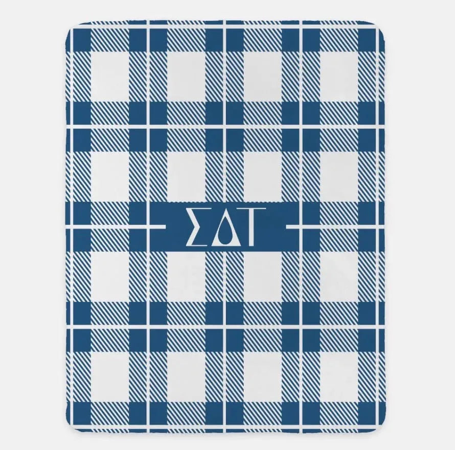 Sigma Delta Tau XL 60x80 Sherpa Throw Blanket - Plaid Old Blue Throw Blankets
