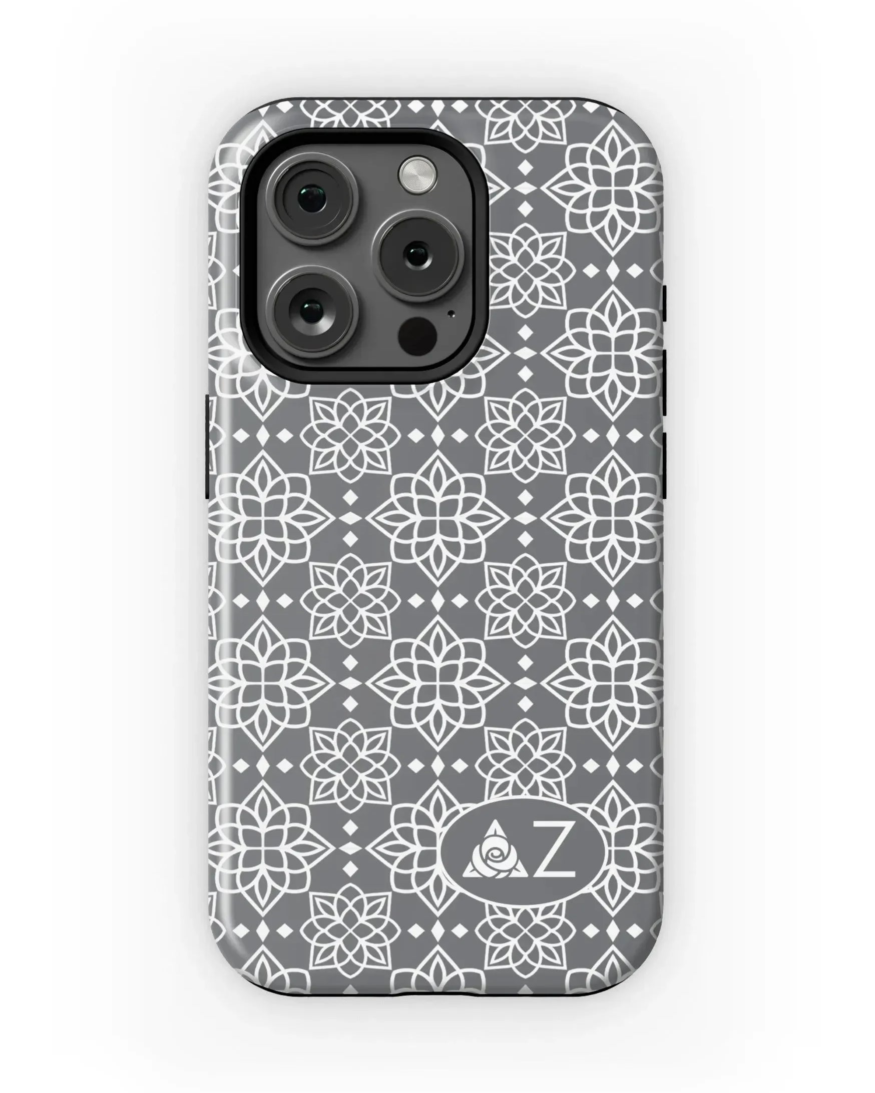 Delta Zeta iPhone 16, 15, 14 Mobile Phone Case - Gray Ornate Matte Mobile Phone Cases