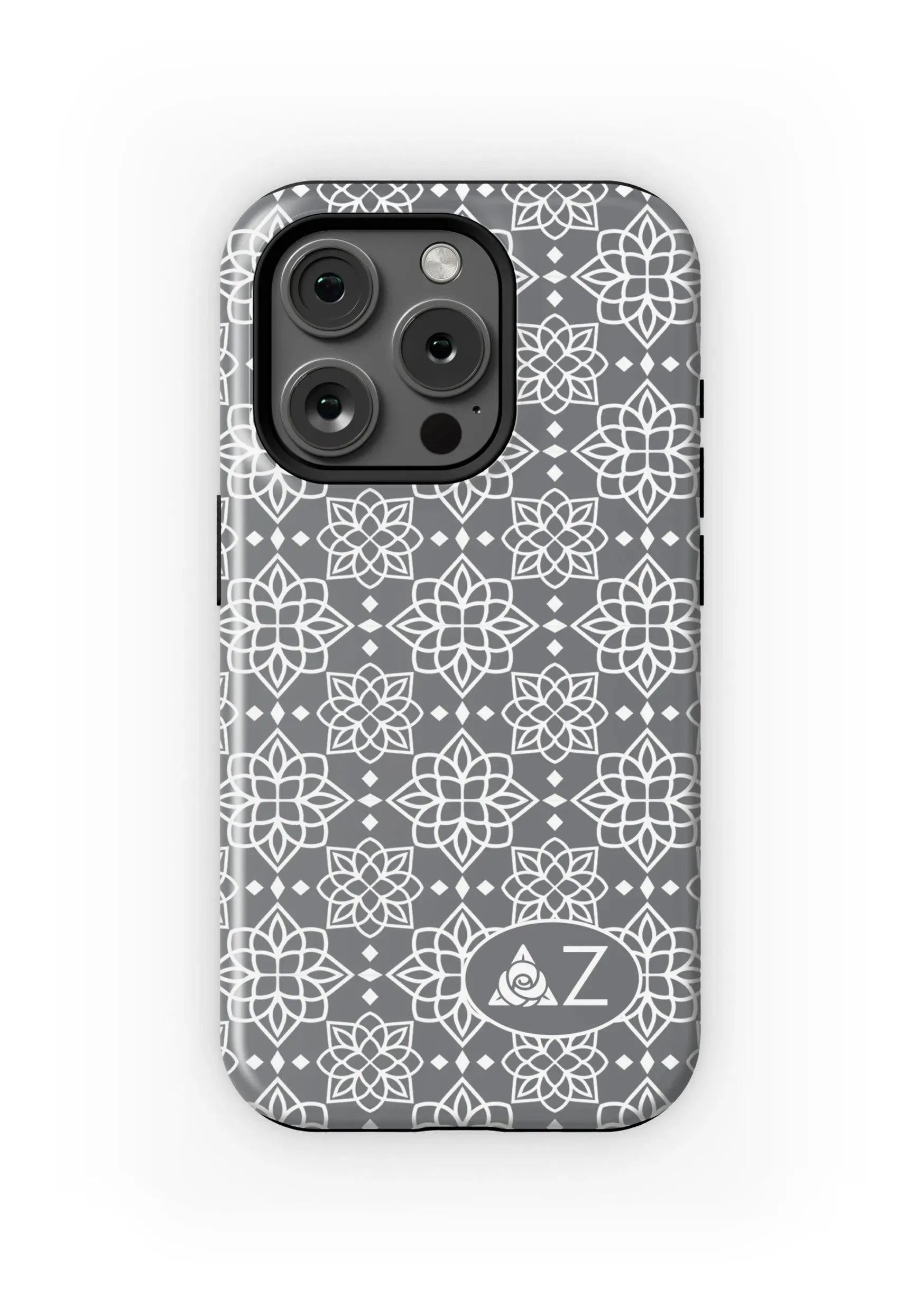 Delta Zeta iPhone 16, 15, 14 Mobile Phone Case - Gray Ornate Matte Mobile Phone Cases