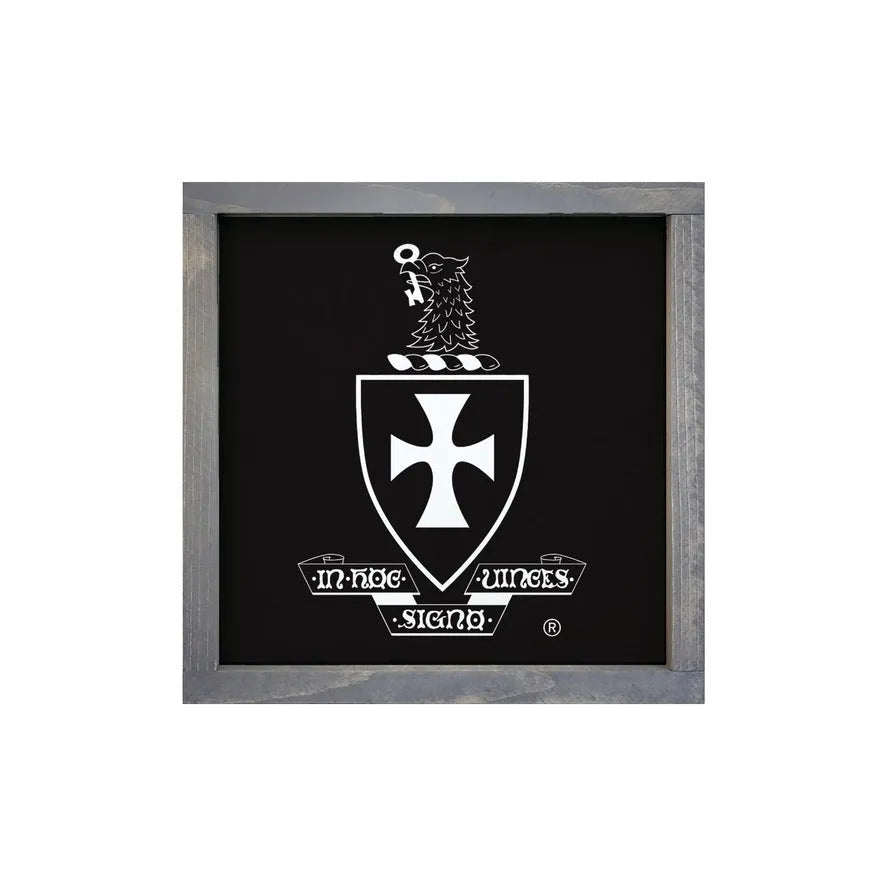 Sigma Chi 12x12 Wood Framed Sign - Coat of Arms Black Weathered Gray Wall Art & Signs