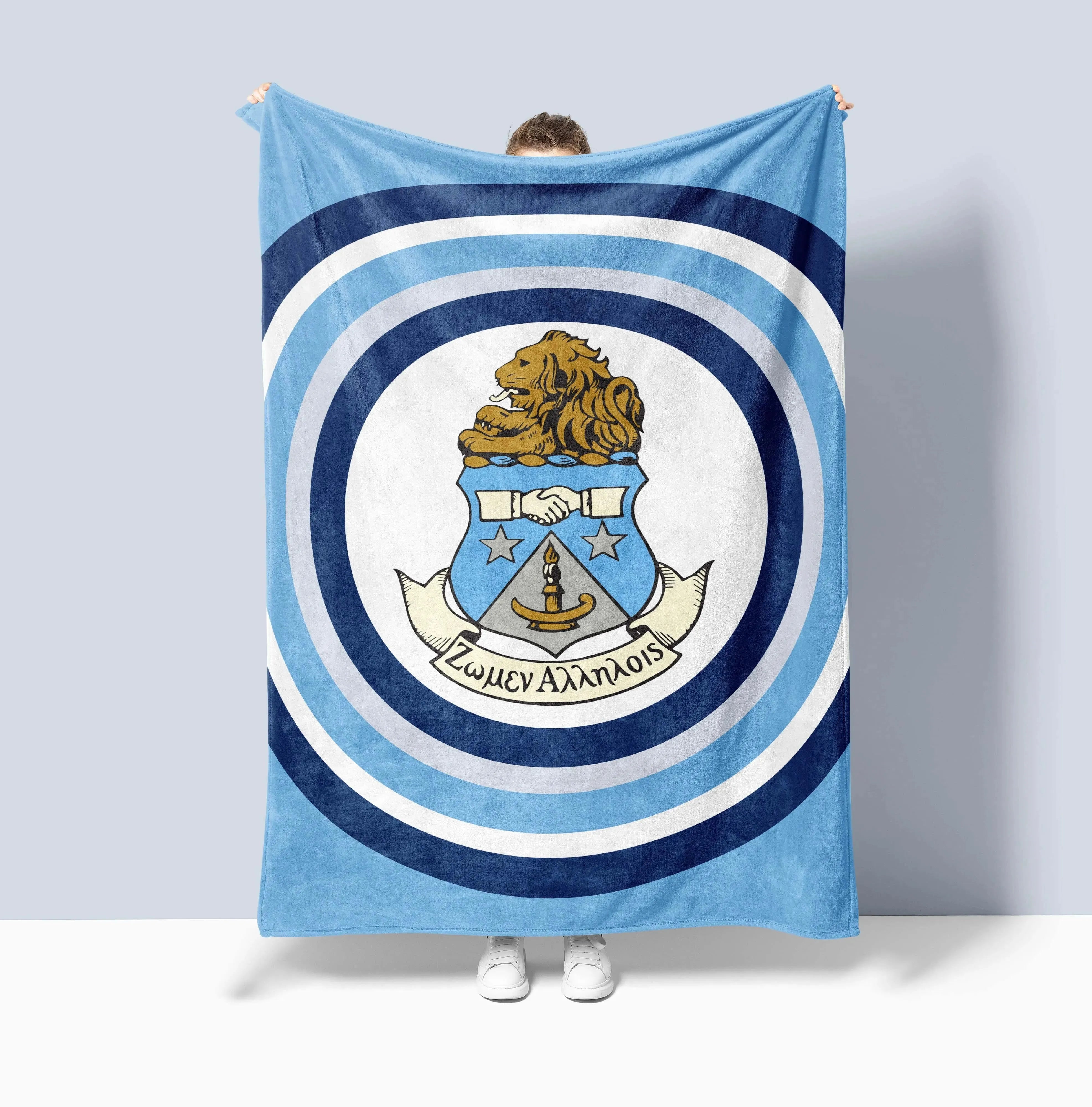Alpha Delta Pi XL 60x80 Sherpa Throw Blanket - Bullseye Crest Throw Blankets