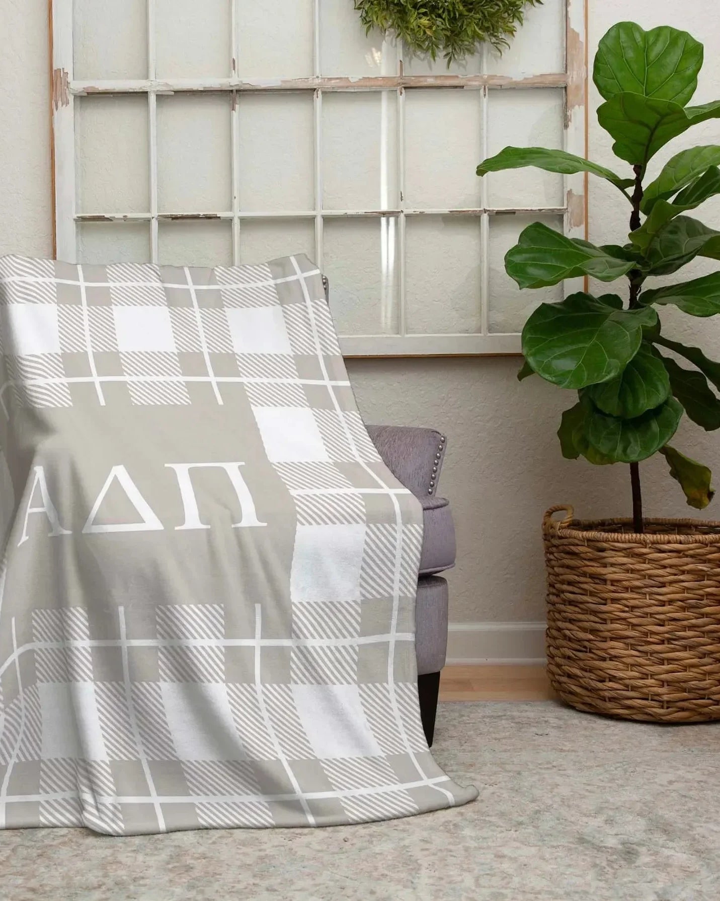 Alpha Delta Pi XL 60x80 Plaid Sherpa Throw Blanket Throw Blankets