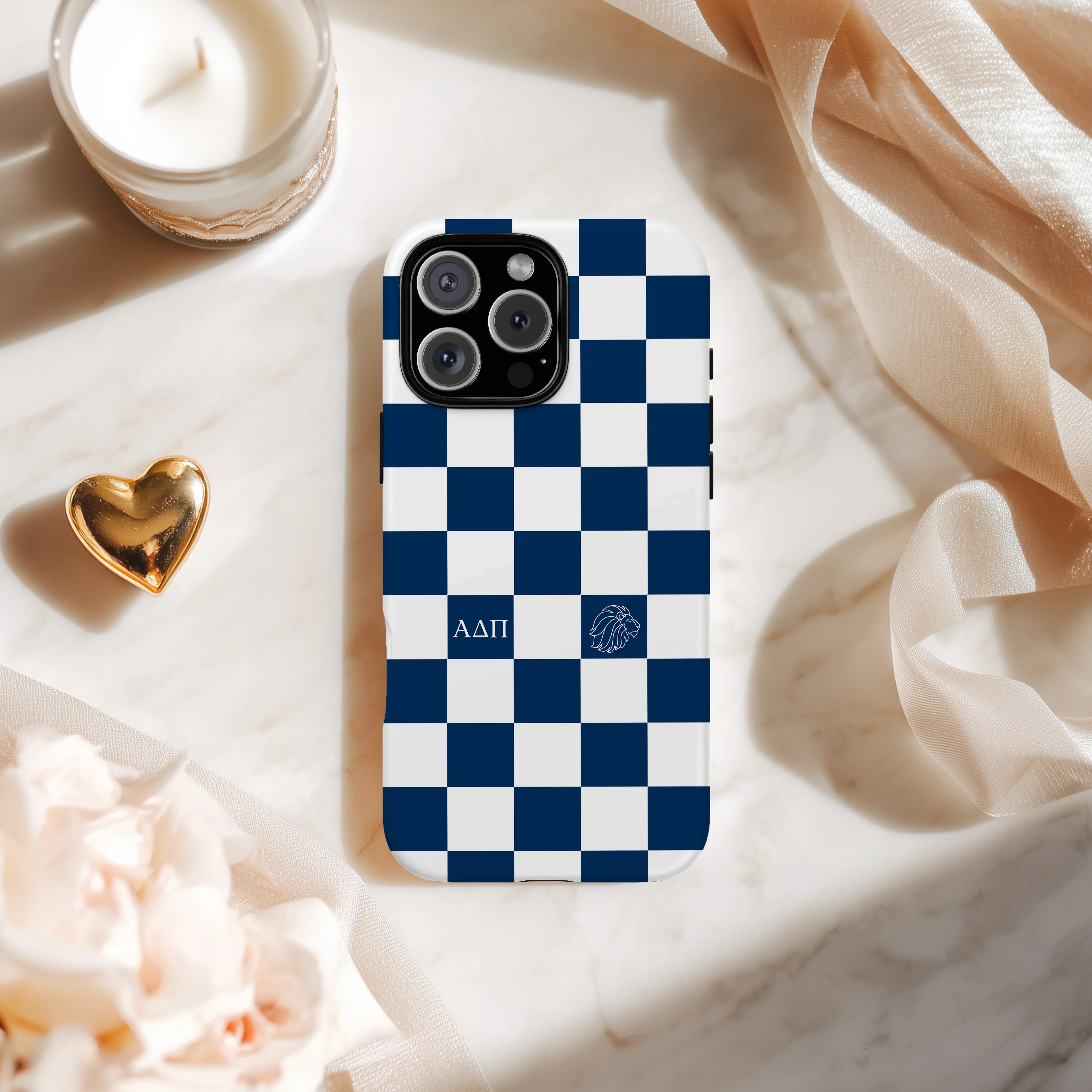 Alpha Delta Pi iPhone Mobile Phone Case - Midnight Blue Check