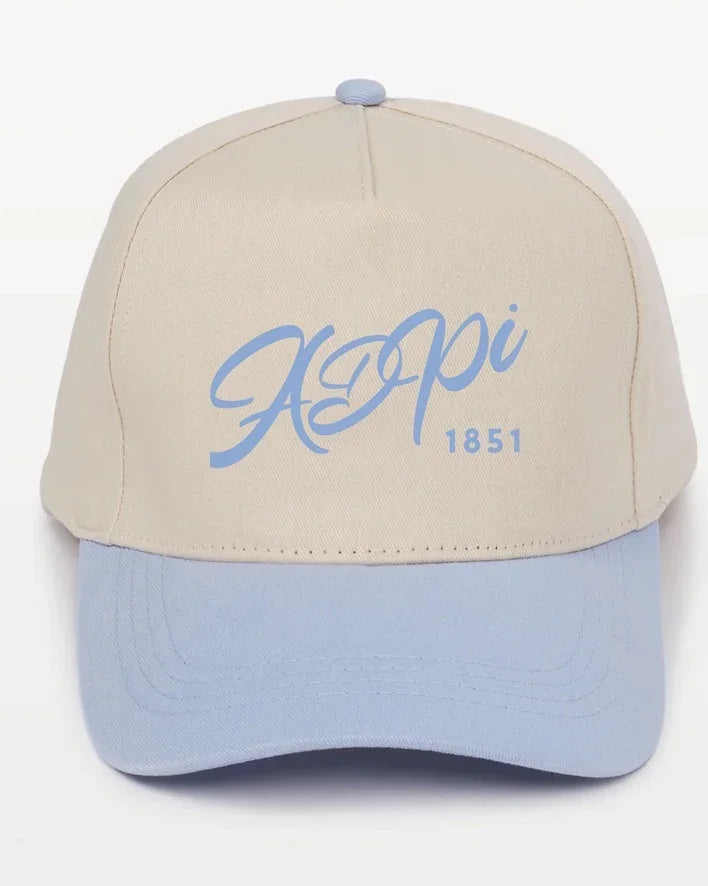 ADPi Embroidered Two-Tone Baseball Cap - Script 1851 | Custom Gifts