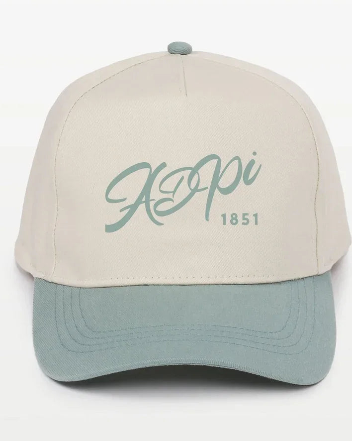 ADPi Embroidered Two-Tone Baseball Cap - Script 1851 | Custom Gifts