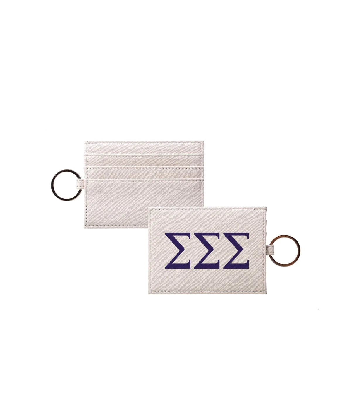 Tri Sigma Vegan Saffiano Leather Keychain Card Holder - Greek Letters Royal Purple Travel Wallet