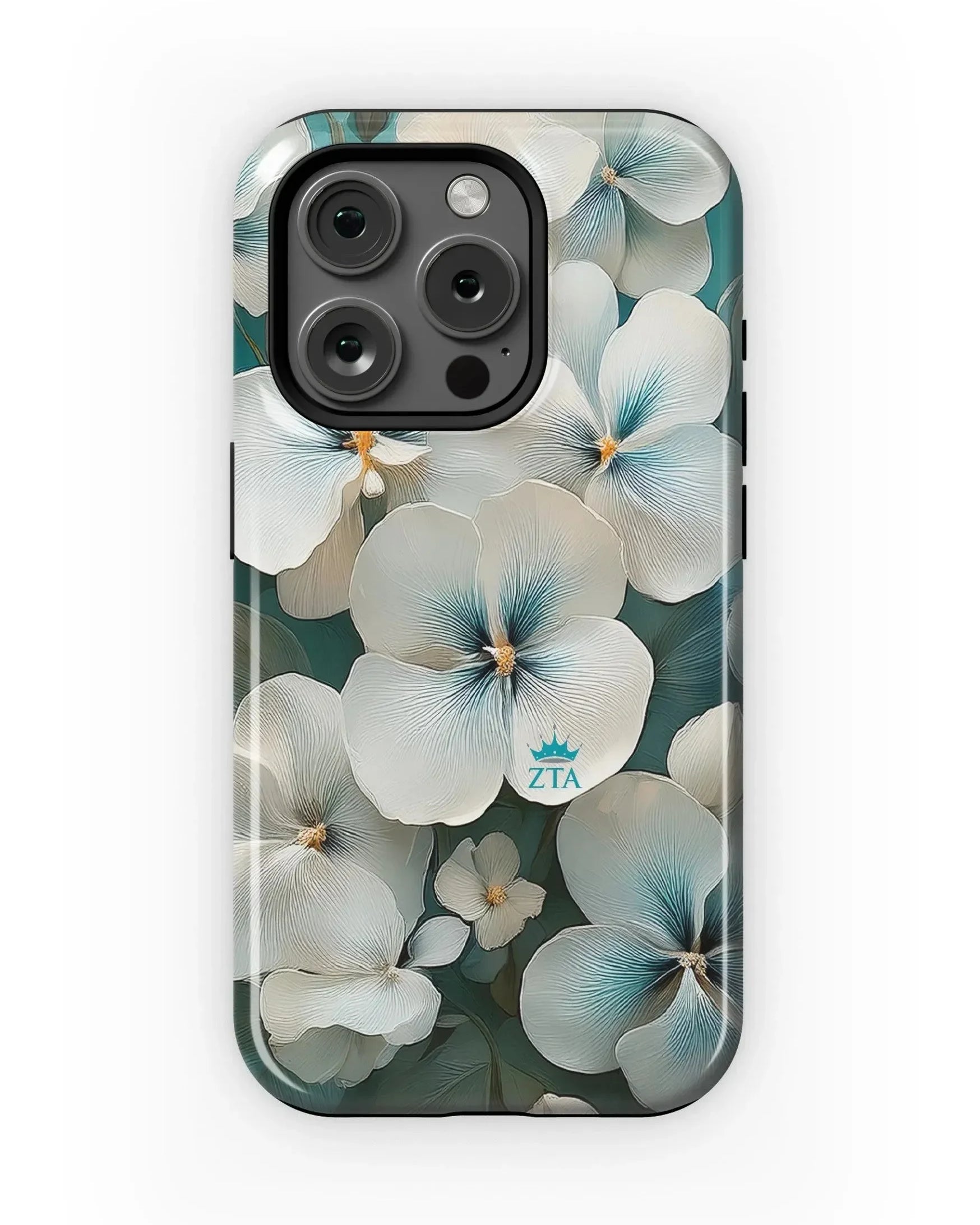 Zeta Tau Alpha iPhone 15, 14, 13 Mobile Phone Case - White Violets Gloss Mobile Phone Cases