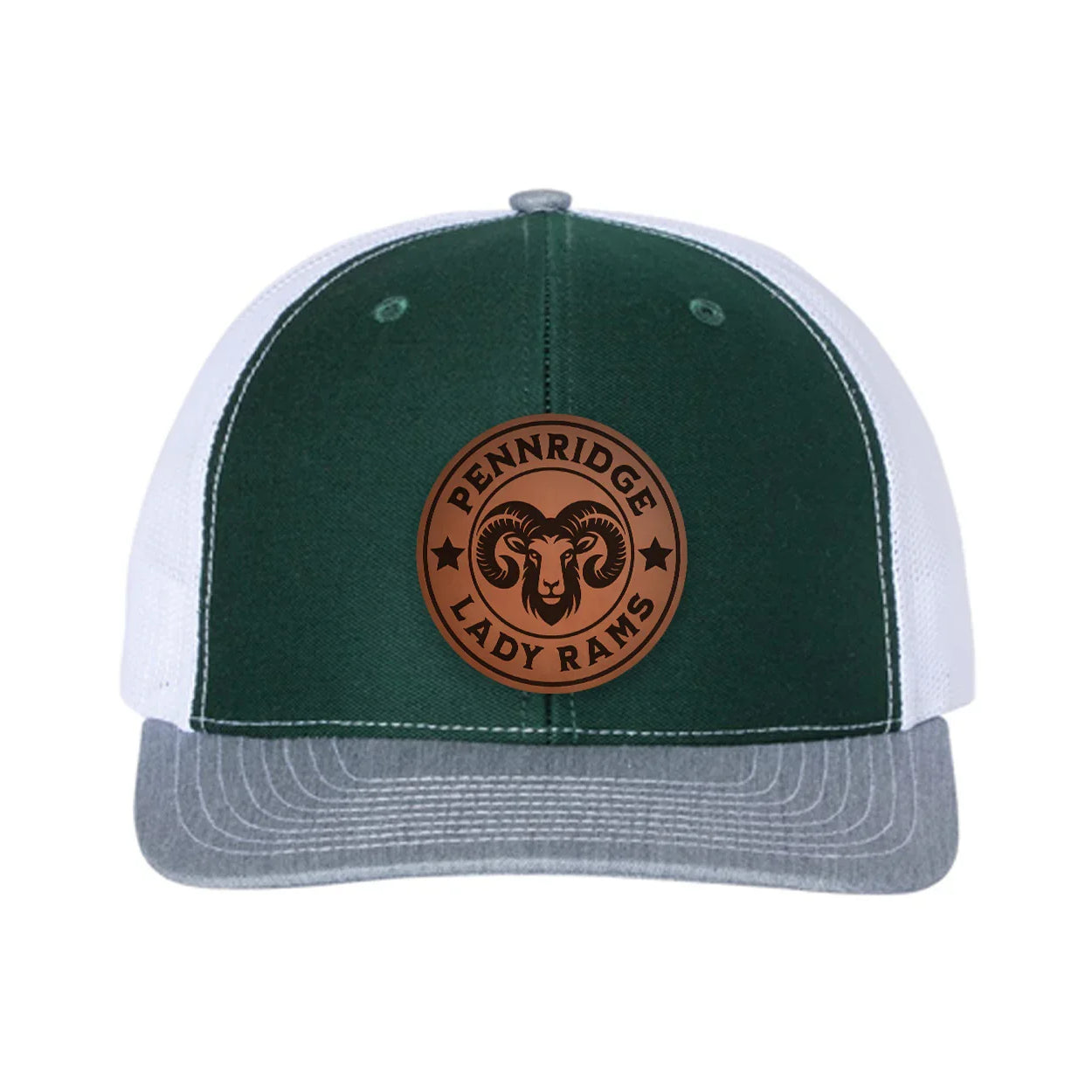 Pennridge Lady Rams Richardson 112 Leatherette Patch Trucker Hat Green Gray White Trucker Hat