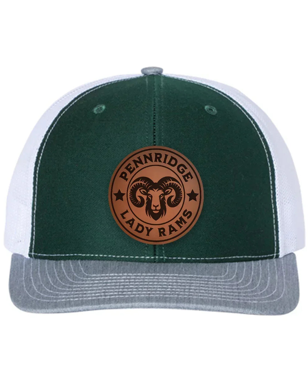 Pennridge Lady Rams Richardson 112 Leatherette Patch Trucker Hat Green Gray White Trucker Hat