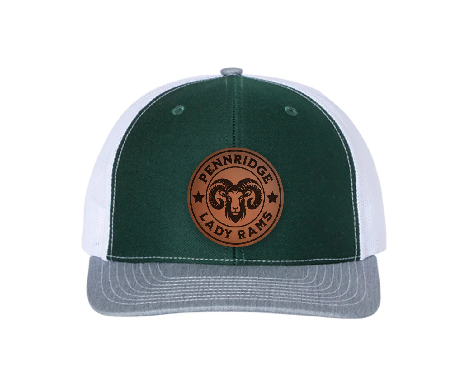 Pennridge Lady Rams Richardson 112 Leatherette Patch Trucker Hat Green Gray White Trucker Hat