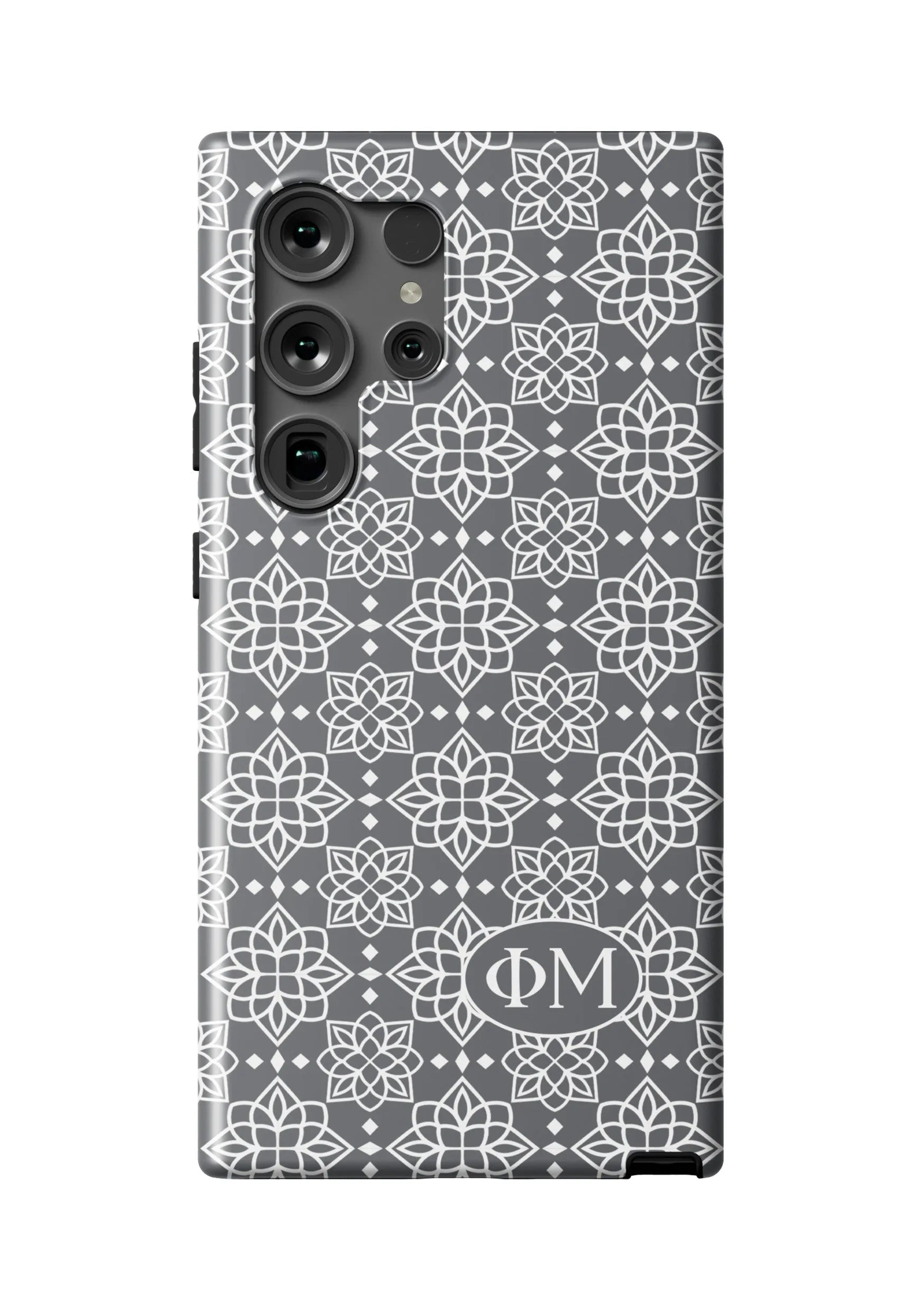 Phi Mu Samsung Galaxy 24, 23 Mobile Phone Case - Gray Ornate Matte Mobile Phone Cases