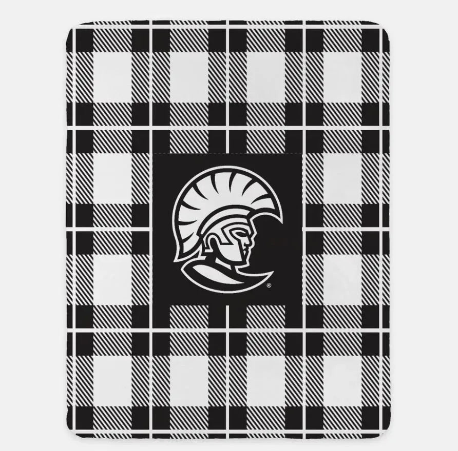 University of Tampa XL 60x80 Sherpa Blanket - Spartan Plaid Black Throw Blankets