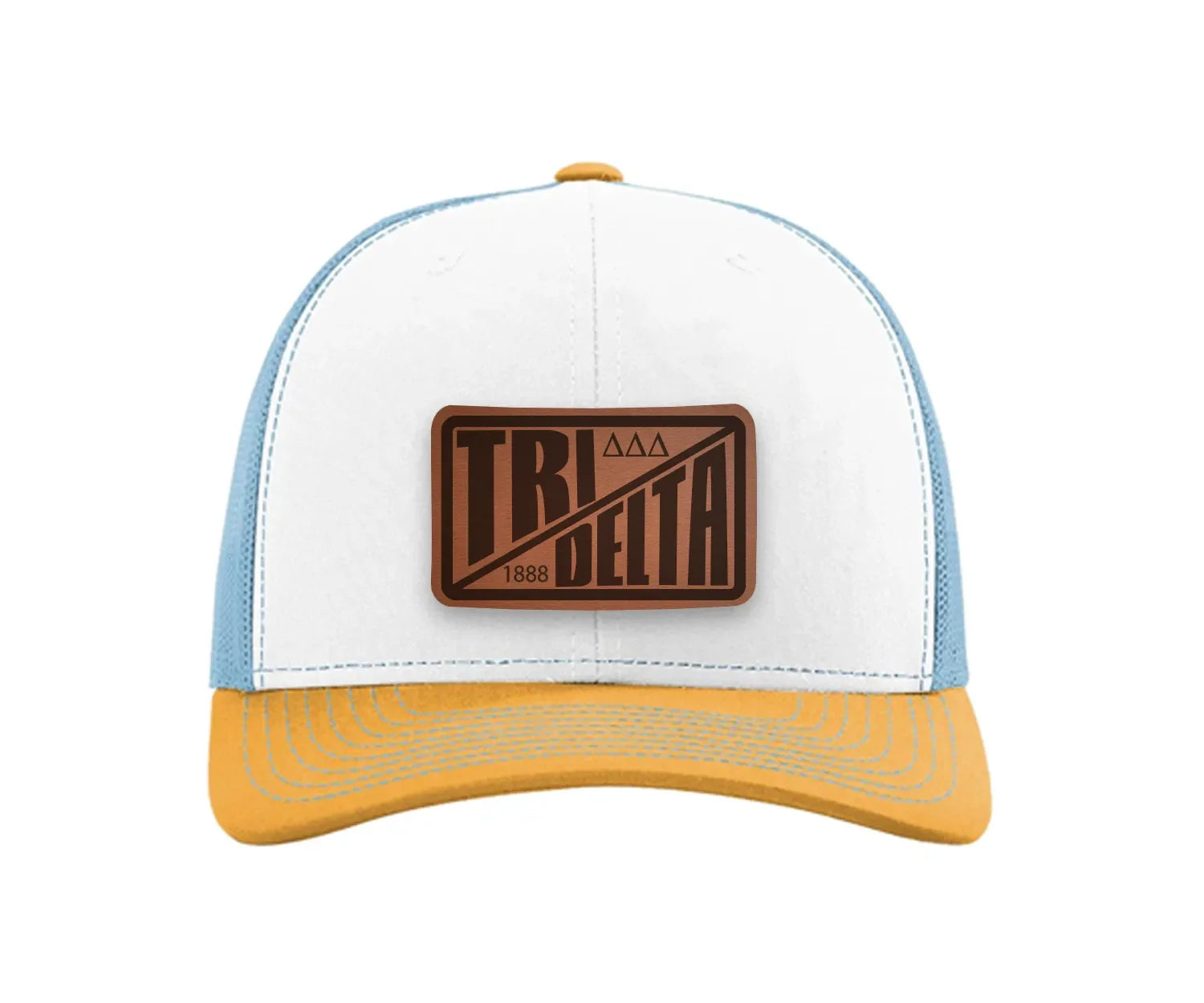 Tri Delta Richardson 112 Leatherette Patch Trucker Hat - Divide White Blue Yellow Trucker Hat