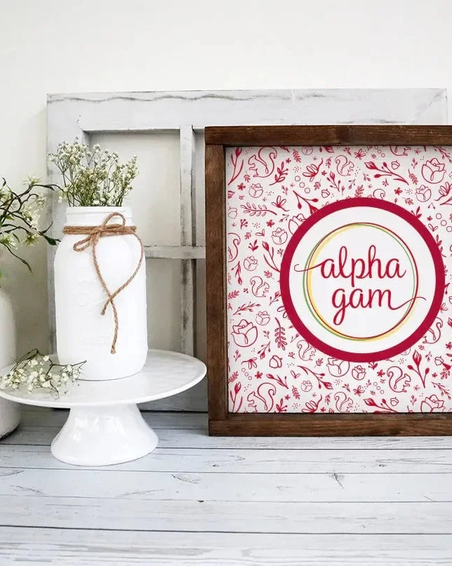 Alpha Gam 12x12 Wood Framed Sign - Combo Pattern Wall Art & Signs