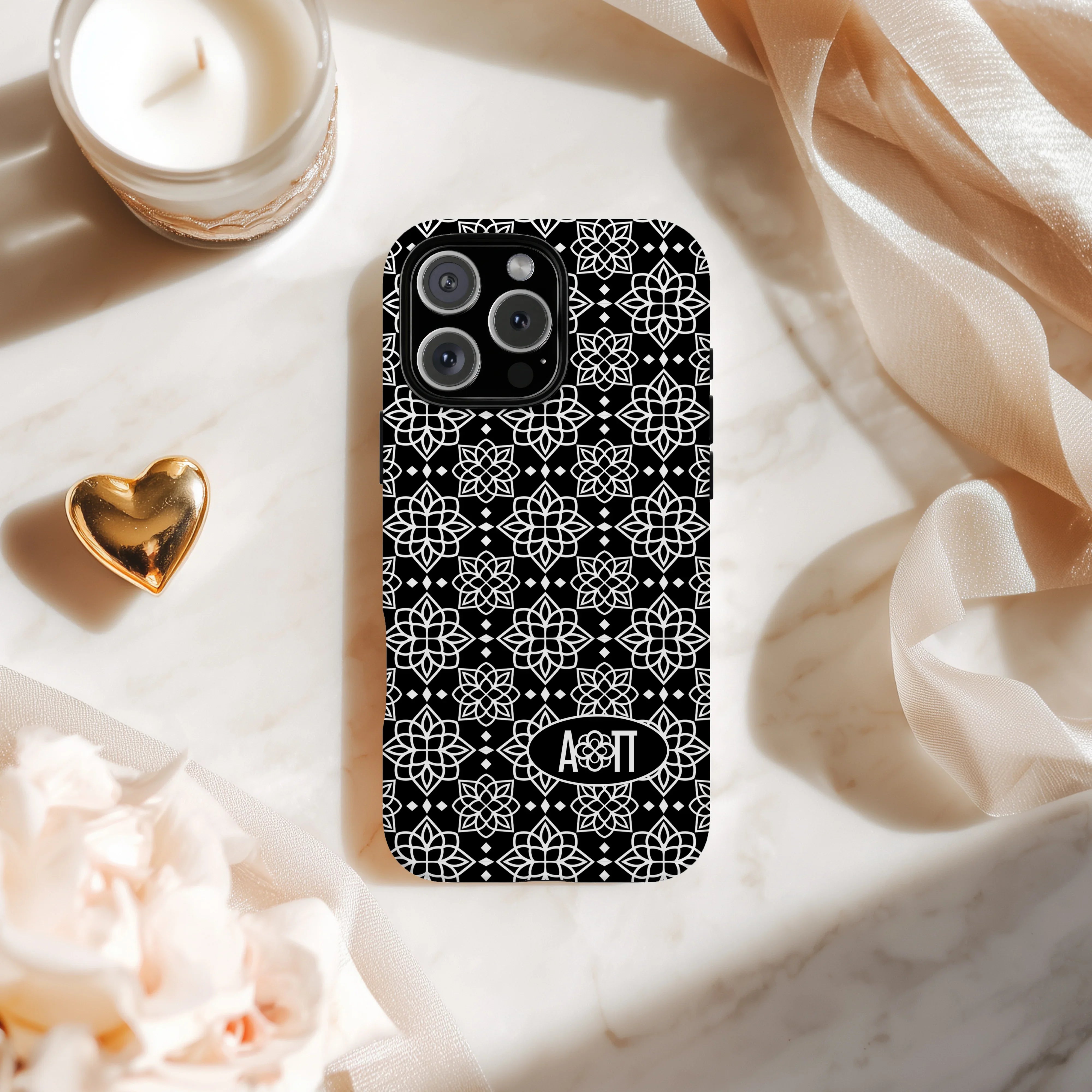 Alpha Omicron Pi iPhone Mobile Phone Case - Black Ornate