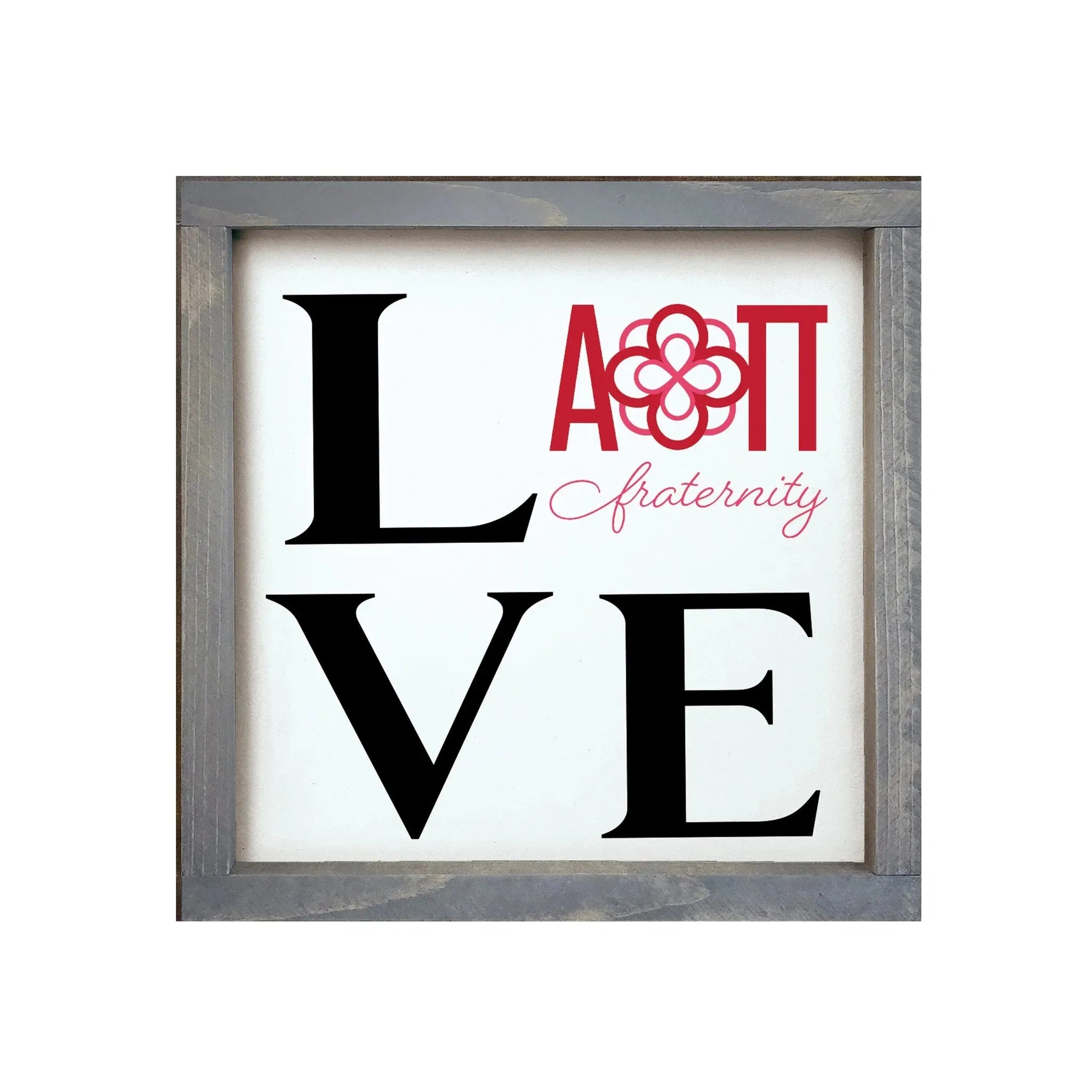 Alpha Omicron Pi 12x12 Wood Framed Sign - LOVE Weathered Gray Wall Art & Signs