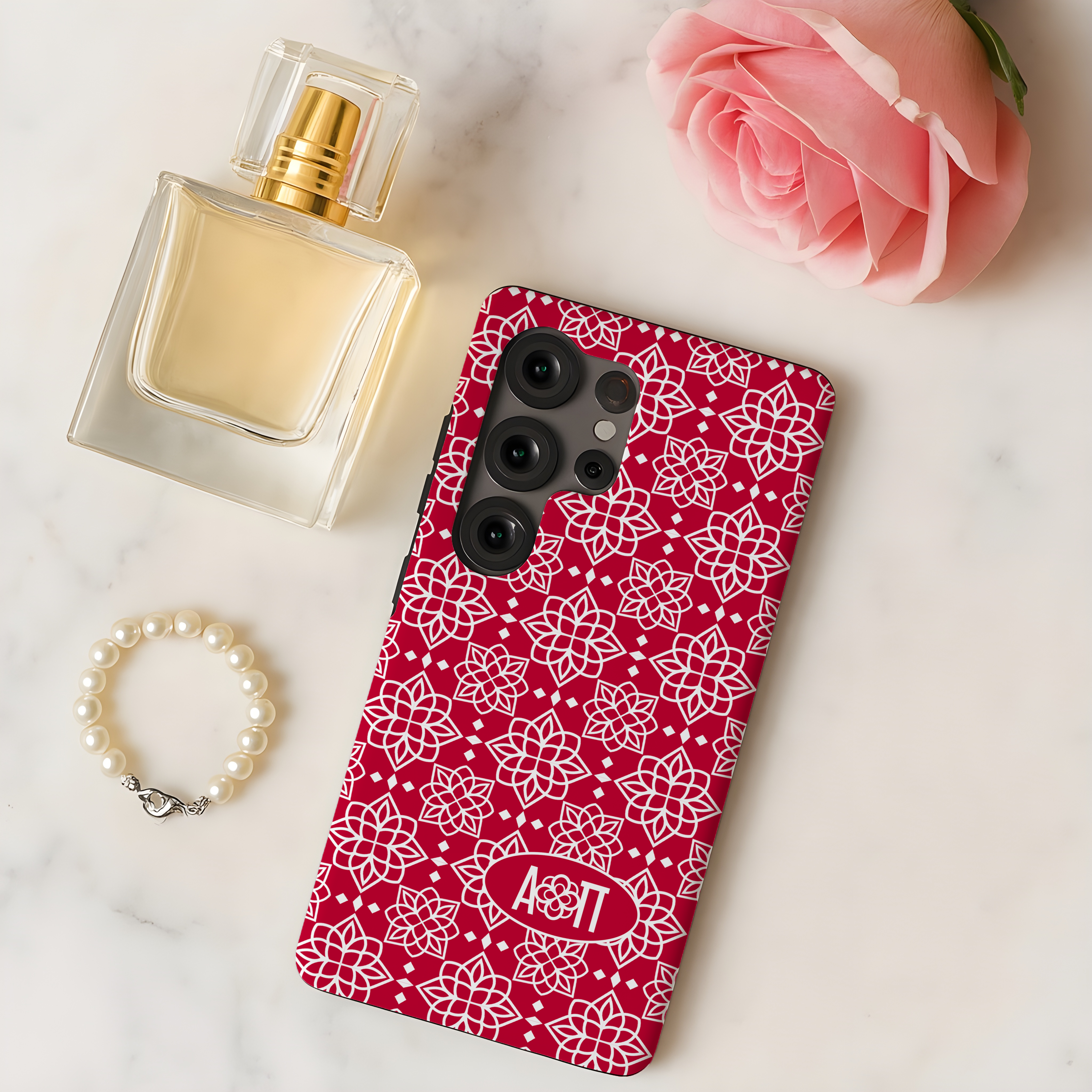 Alpha Omicron Pi Samsung Galaxy Mobile Phone Case - Red Ornate