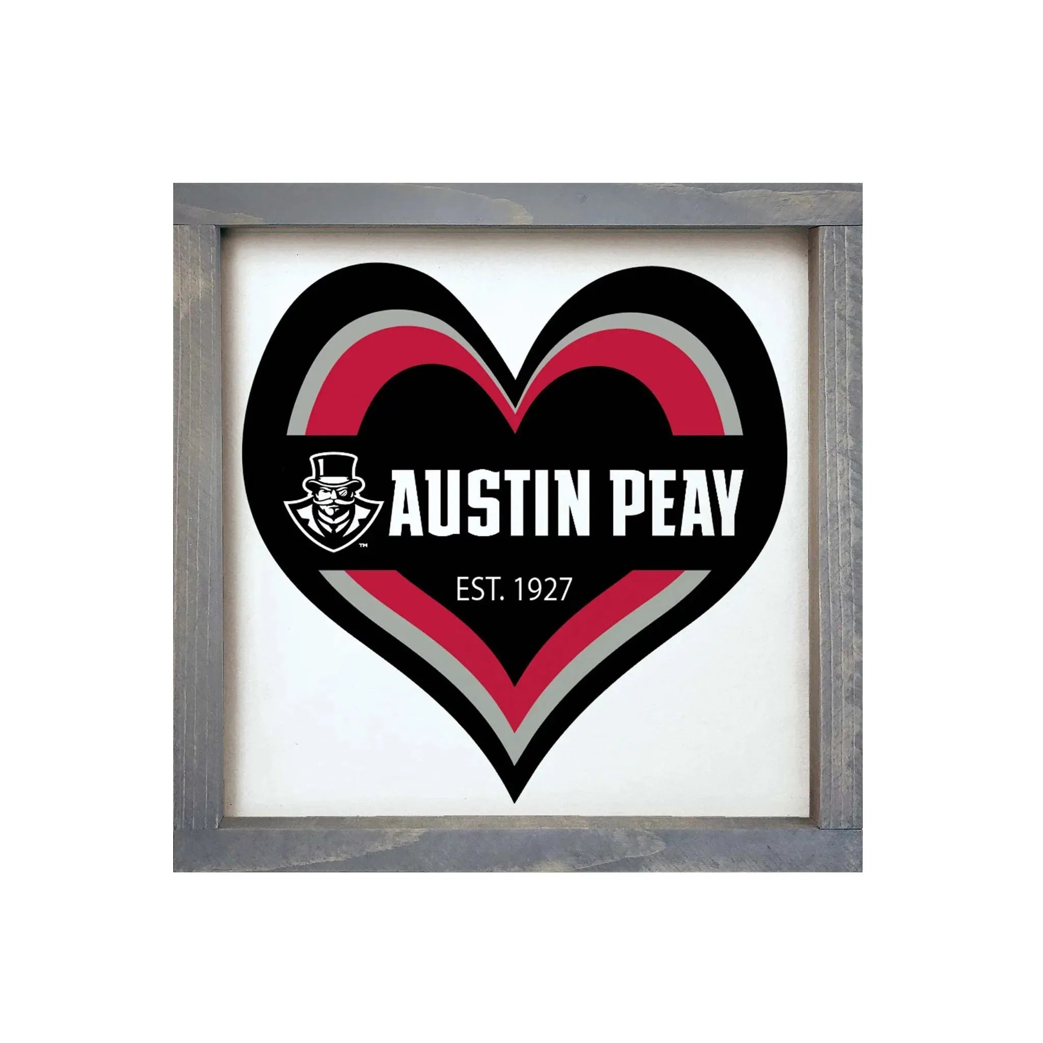 Austin Peay State University 12x12 Wood Framed Sign - heart Weathered Gray Wall Art & Signs