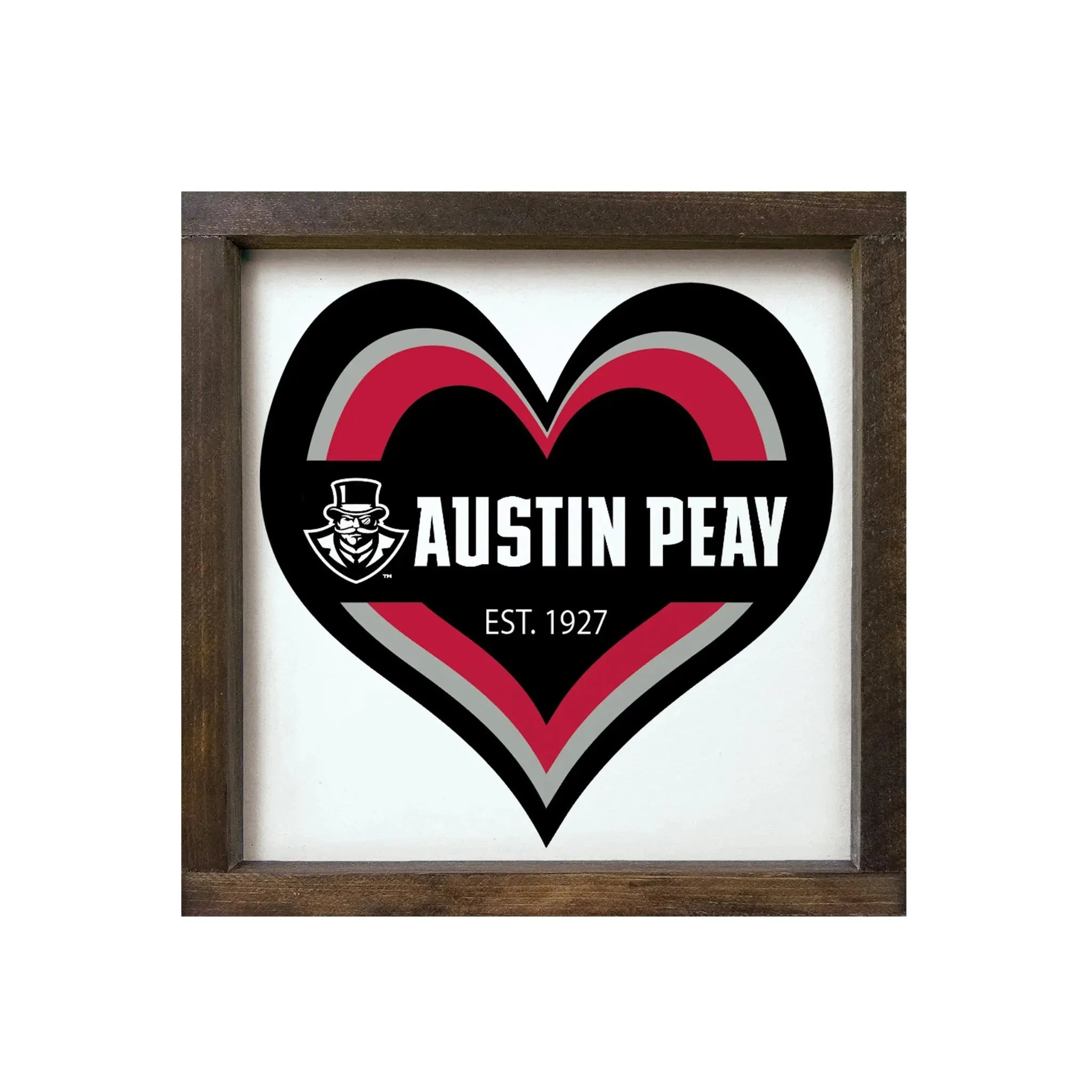 Austin Peay State University 12x12 Wood Framed Sign - heart Walnut Stain Wall Art & Signs