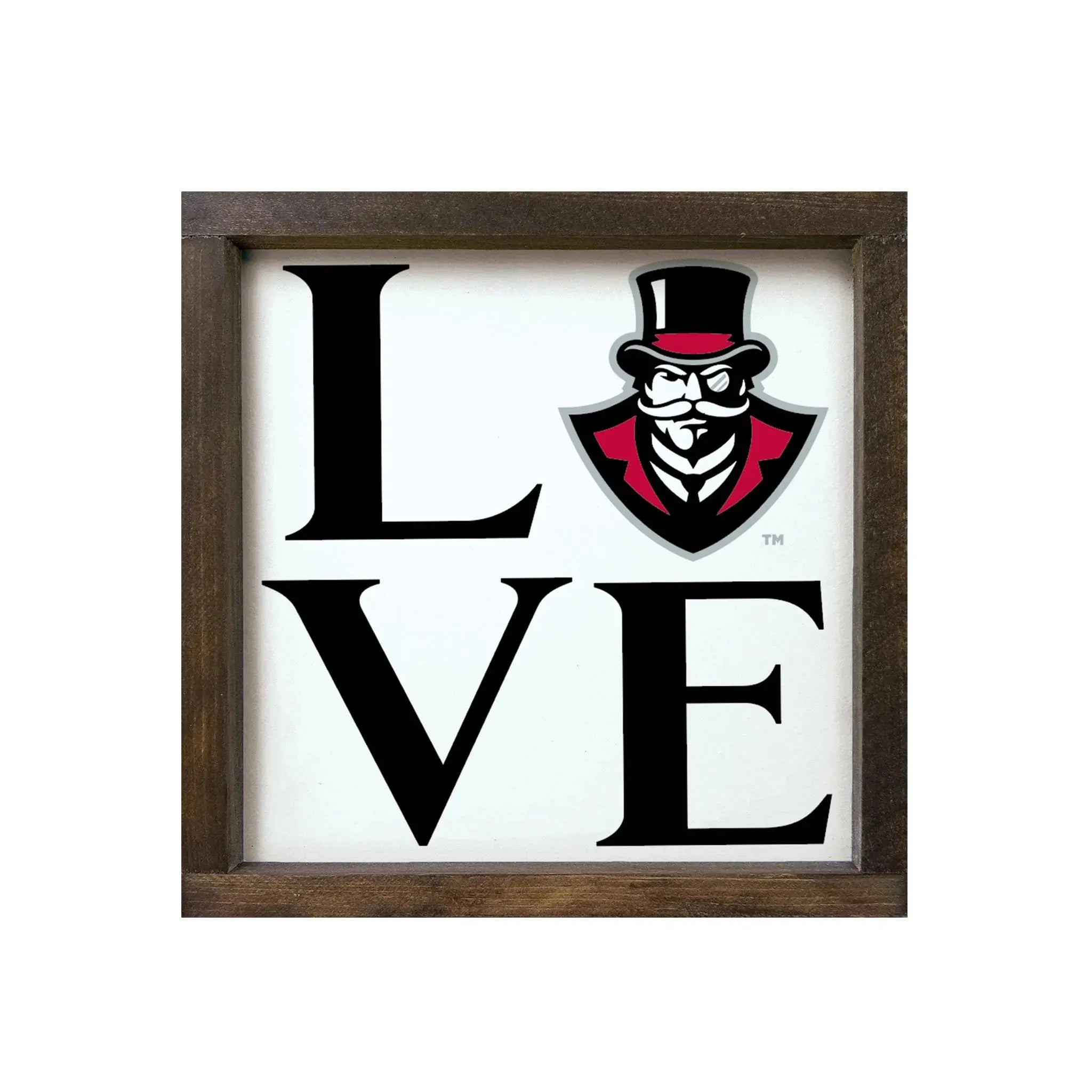 Austin Peay State "LOVE" 12x12 Wood Framed Sign Walnut Stain Wall Art & Signs