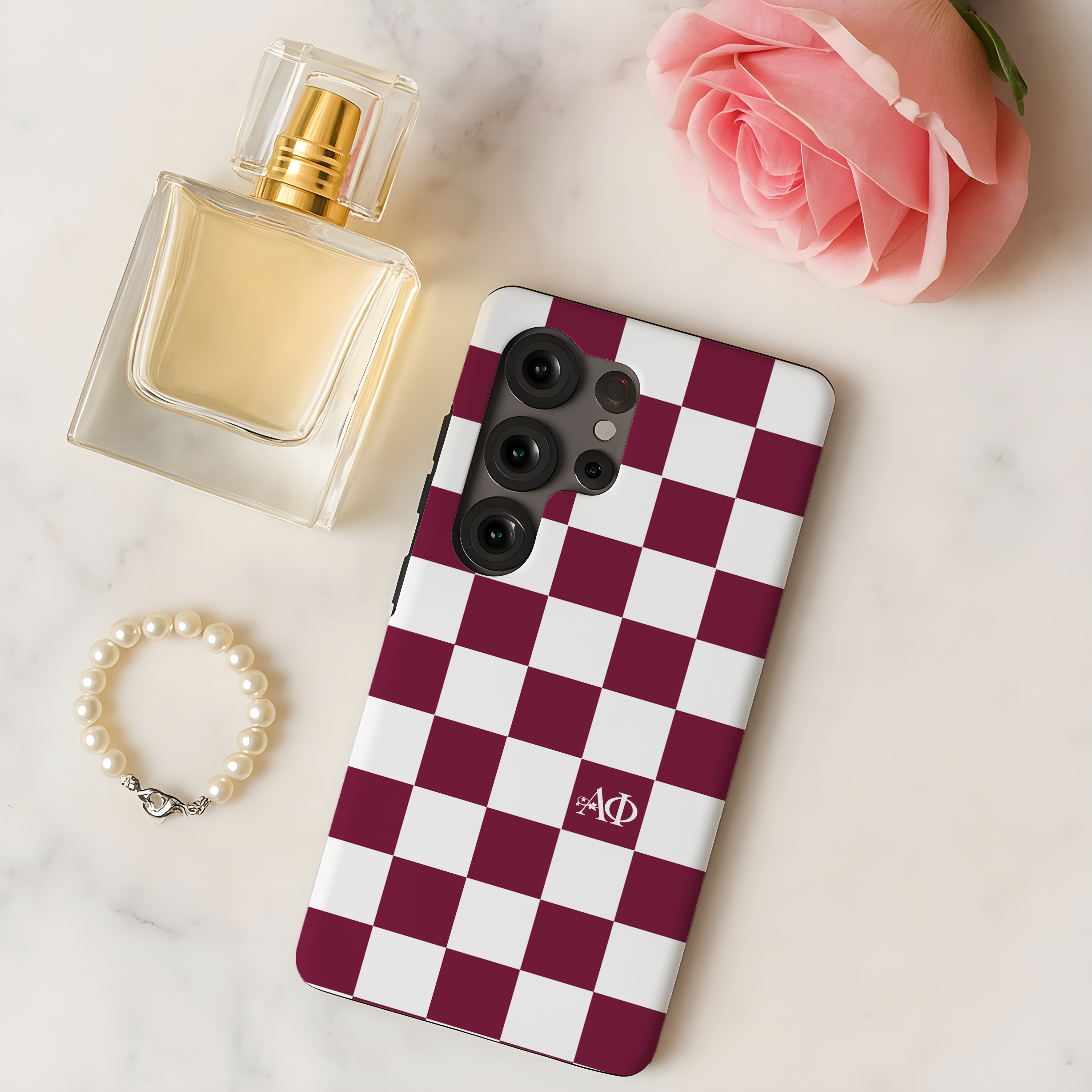 Alpha Phi Samsung Galaxy Mobile Phone Case - Bordeaux Check
