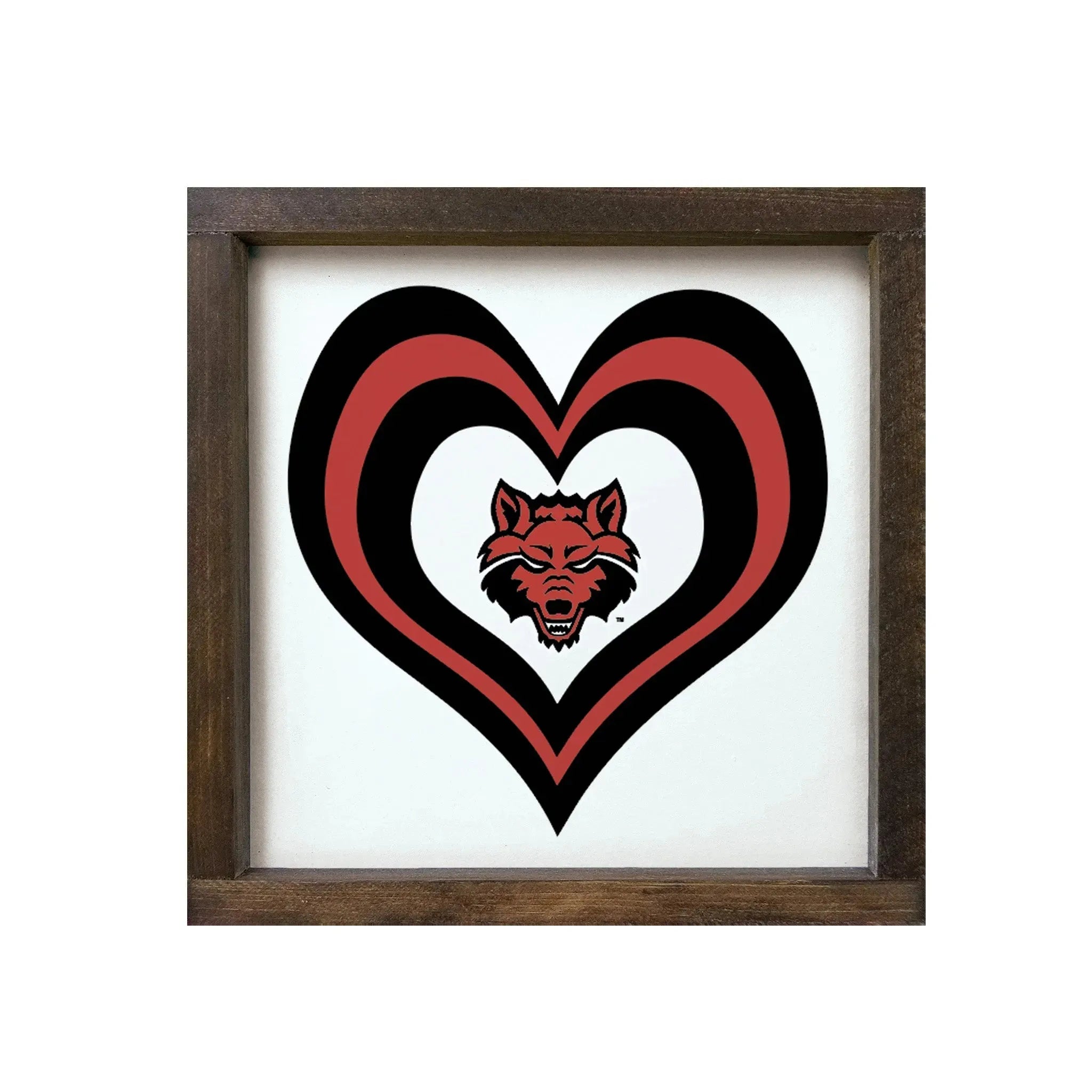 Arkansas State University 12x12 Heart Wood Framed Sign Walnut Stain Wall Art & Signs