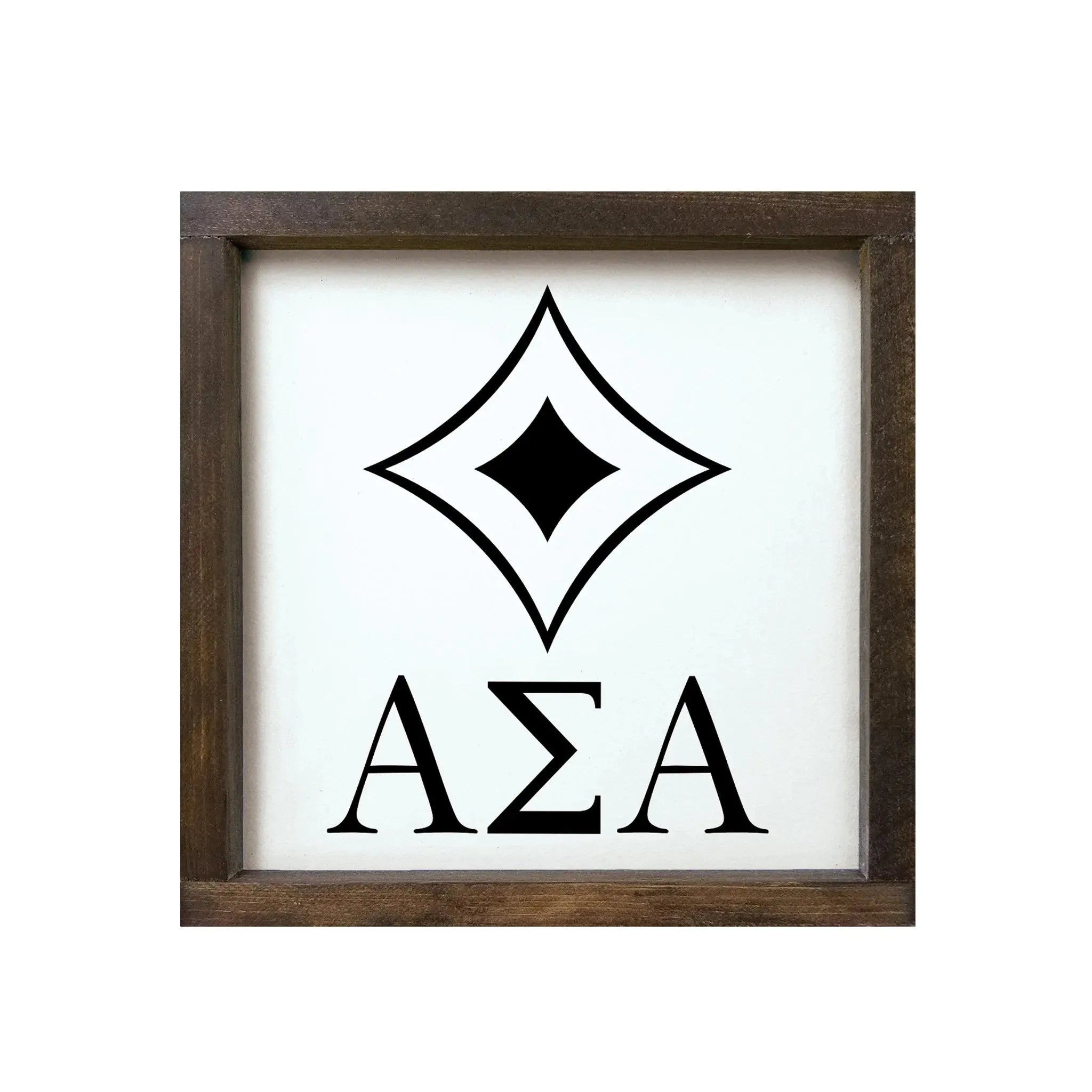 Alpha Sigma Alpha 12x12 Wood Framed Sign - Badgemark Black Walnut Stain Wall Art & Signs