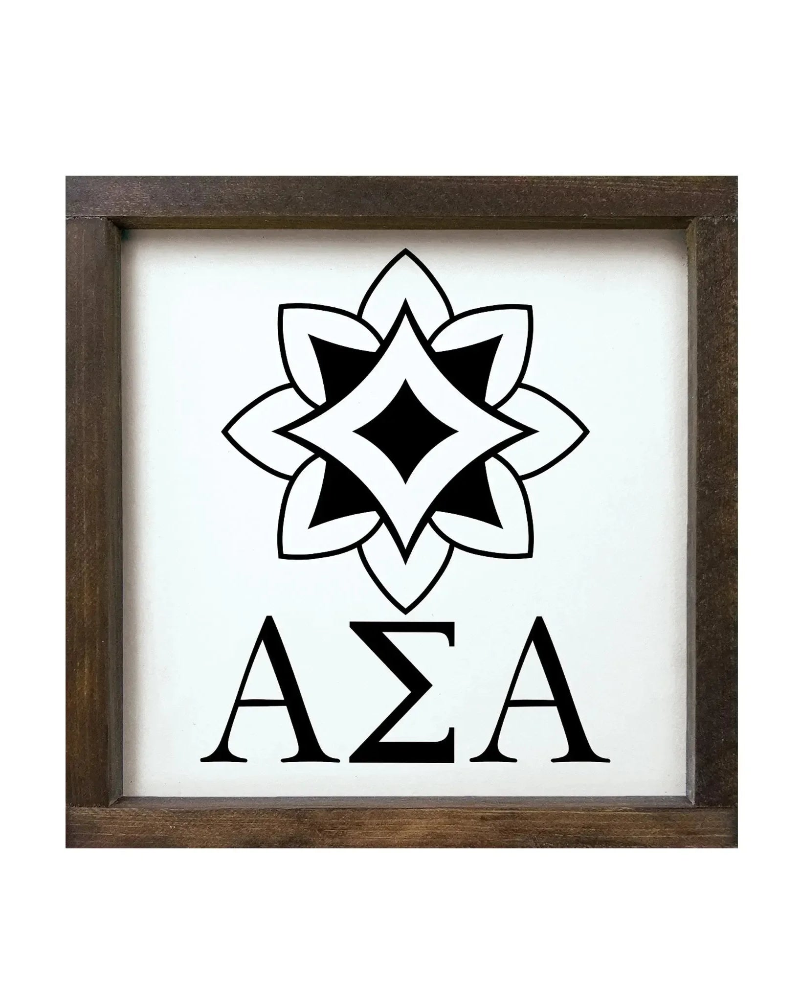 Alpha Sigma Alpha 12x12 Wood Framed Sign - Logomark Black Walnut Stain Wall Art & Signs