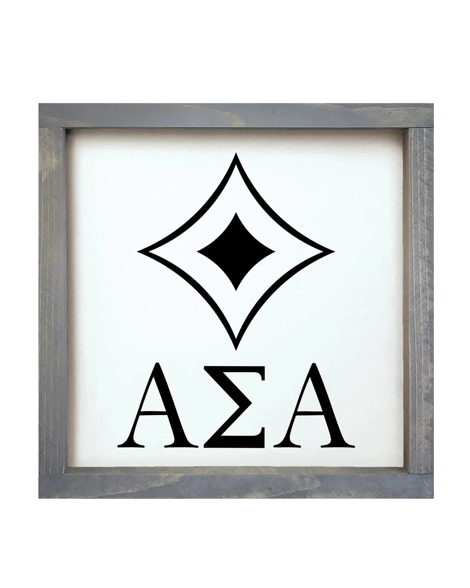 Alpha Sigma Alpha 12x12 Wood Framed Sign - Badgemark Black Weathered Gray Wall Art & Signs