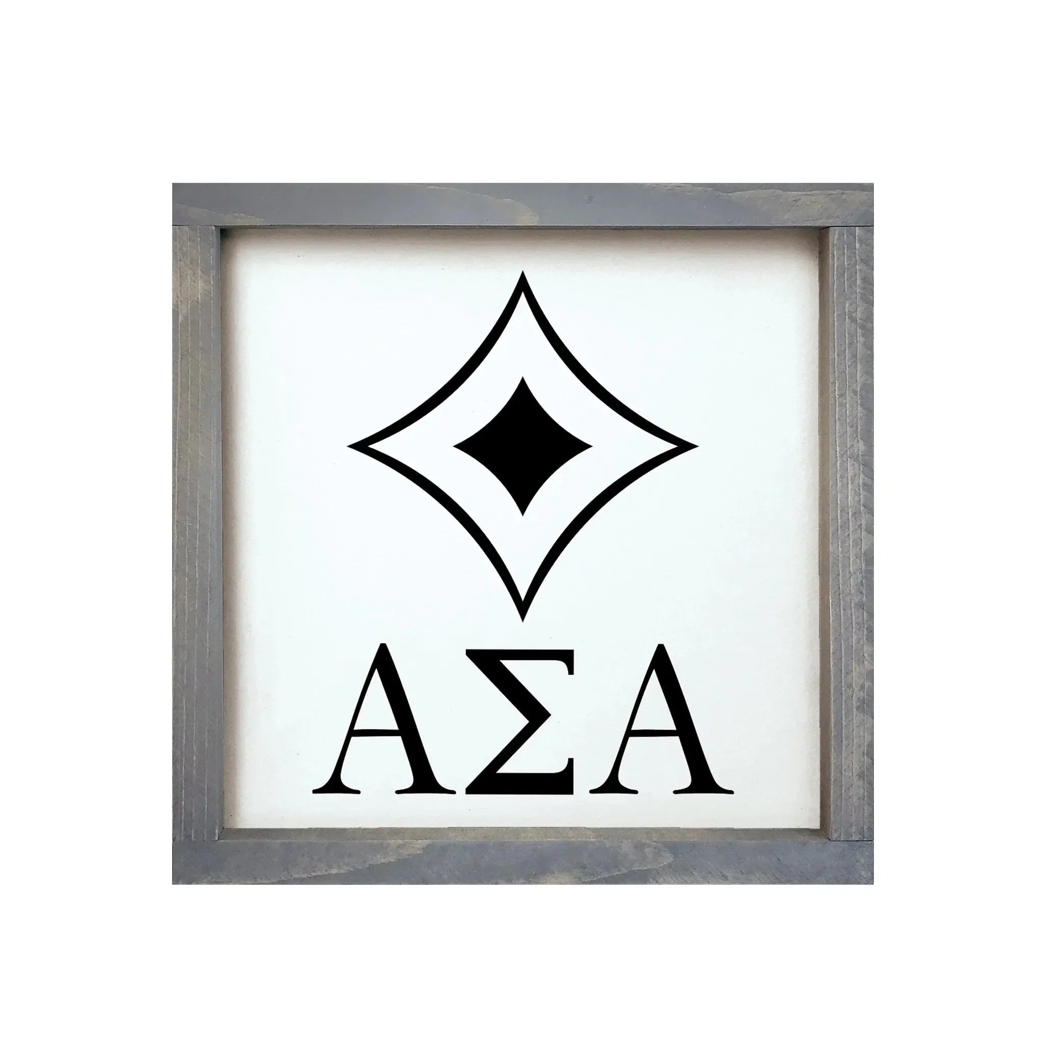 Alpha Sigma Alpha 12x12 Wood Framed Sign - Badgemark Black Weathered Gray Wall Art & Signs