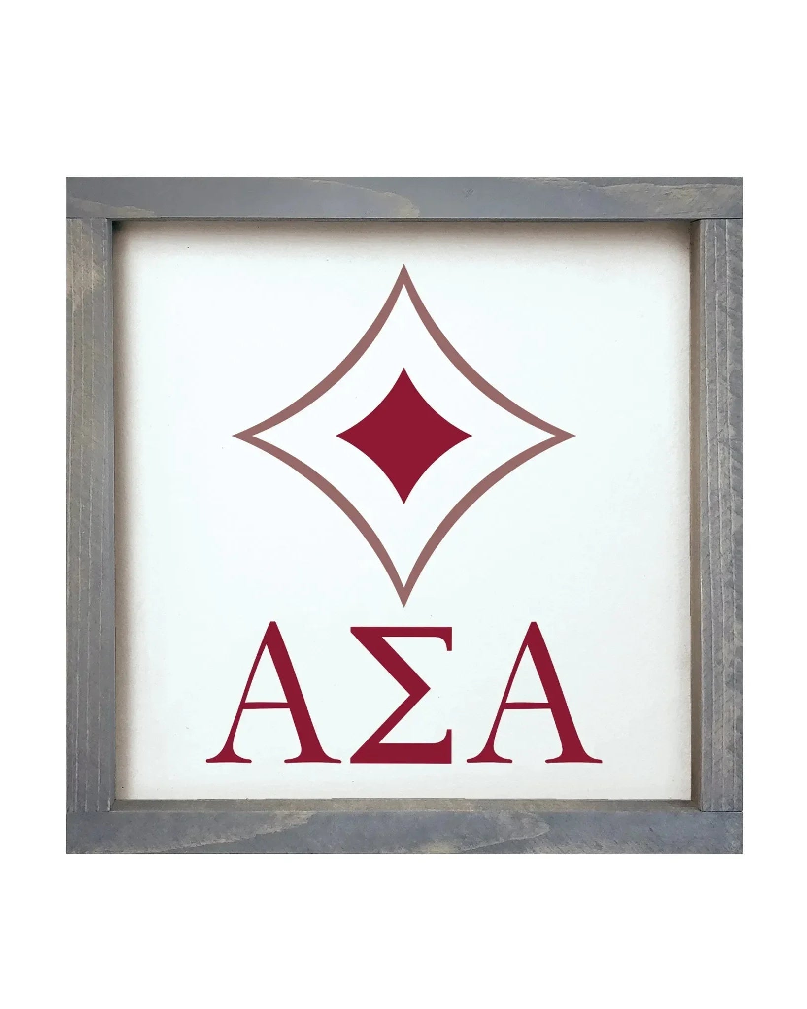 Alpha Sigma Alpha 12x12 Wood Framed Sign - Badgemark Crimson Weathered Gray Wall Art & Signs