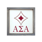 Alpha Sigma Alpha 12x12 Wood Framed Sign - Badgemark Crimson Weathered Gray Wall Art & Signs