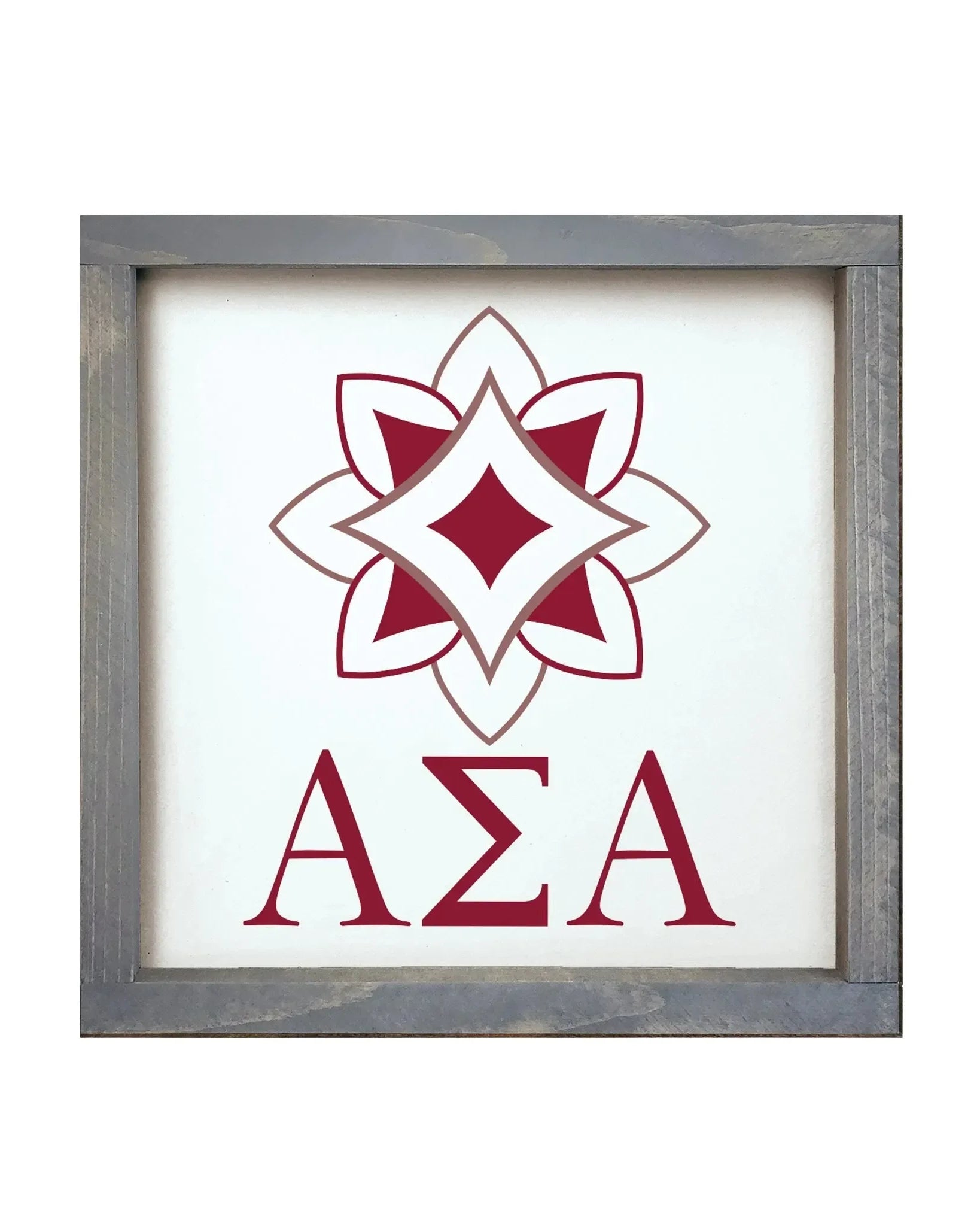 Alpha Sigma Alpha 12x12 Wood Framed Sign - Logomark Crimson Weathered Gray Wall Art & Signs
