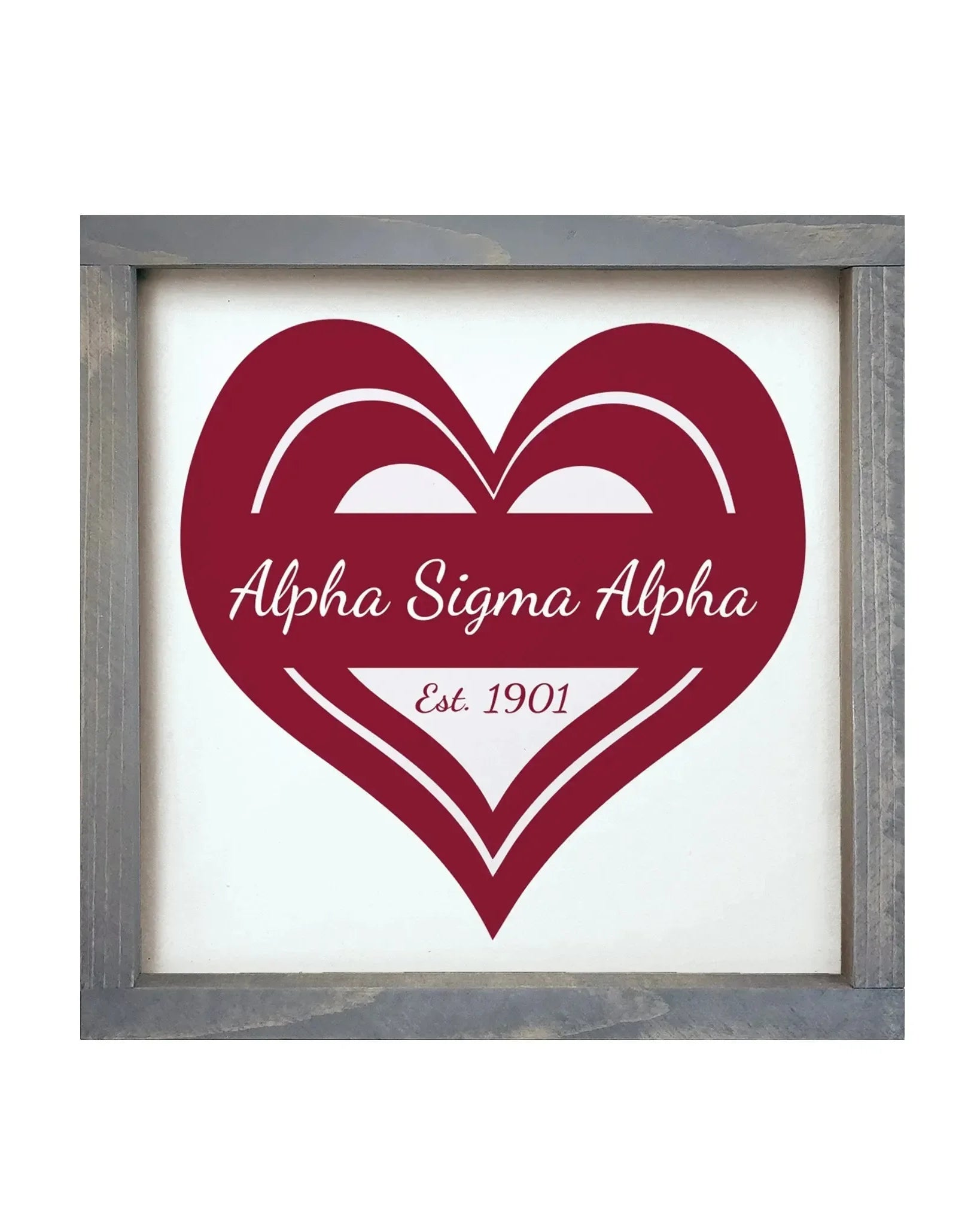 Alpha Sigma Alpha 12x12 Wood Framed Sign - Heart Weathered Gray Wall Art & Signs