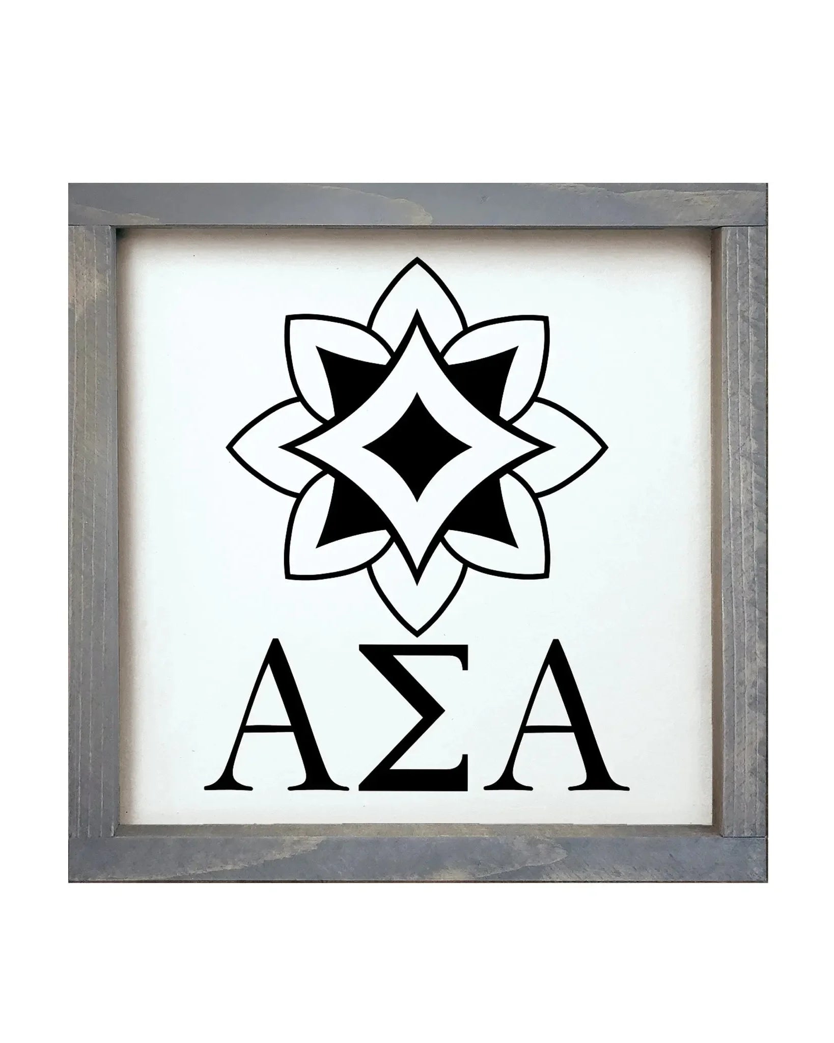 Alpha Sigma Alpha 12x12 Wood Framed Sign - Logomark Black Weathered Gray Wall Art & Signs