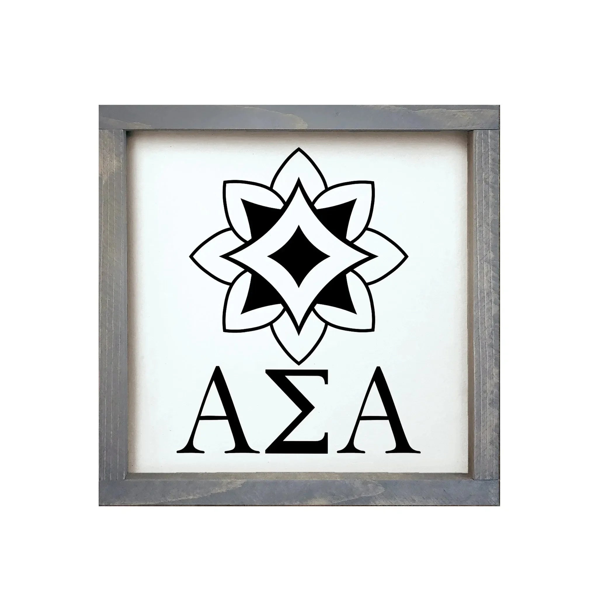 Alpha Sigma Alpha 12x12 Wood Framed Sign - Logomark Black Weathered Gray Wall Art & Signs